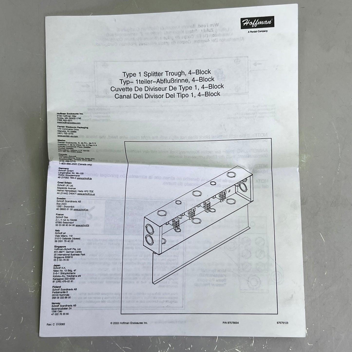 HOFFMAN Splitter Trough 8.5"L x 5"W x 48"H Grey AST4224R (New Other, Distressed Box)