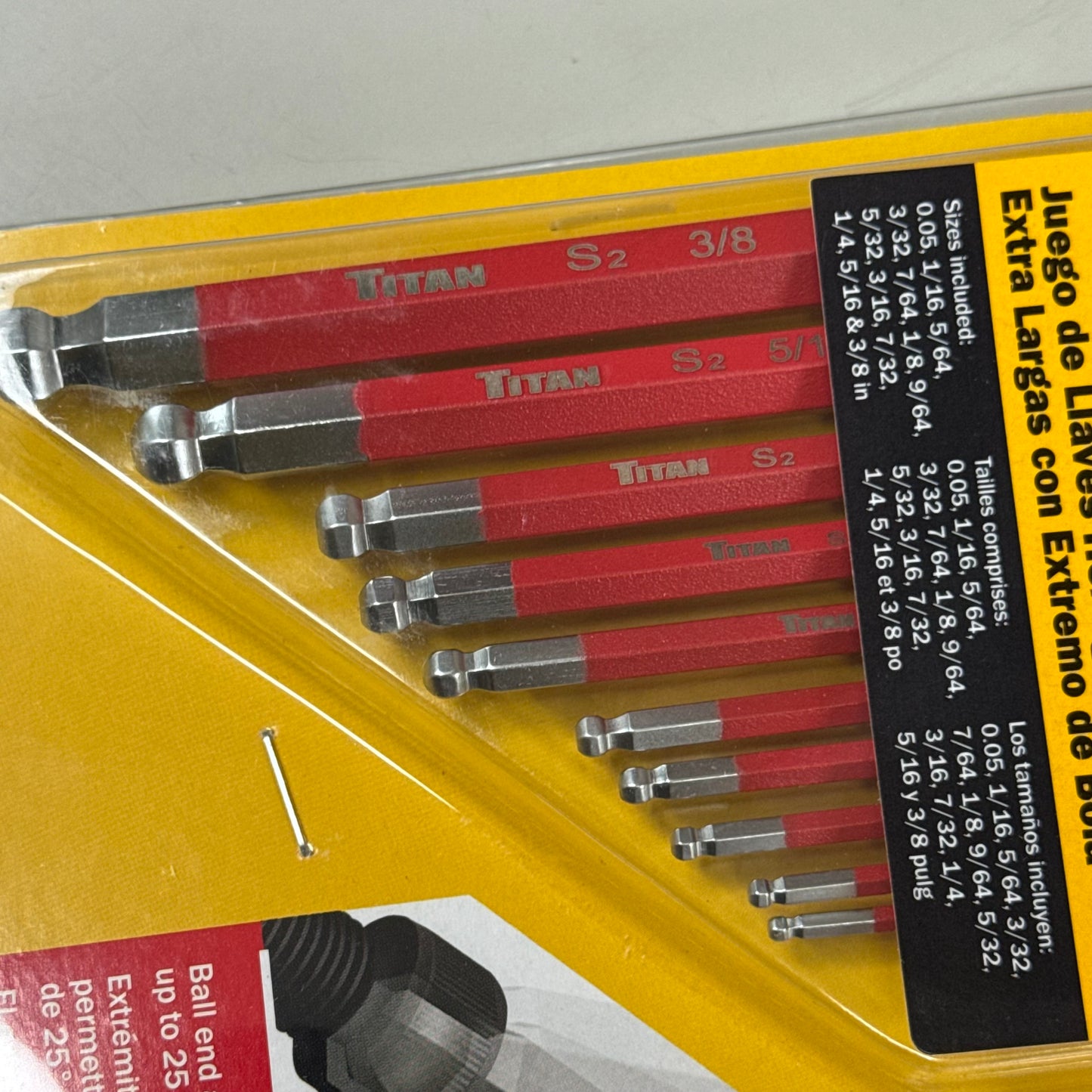 TITAN (13 Pieces) Extra Long SAE Ball End Hex Key Set 0.05-3/8" Red 12713