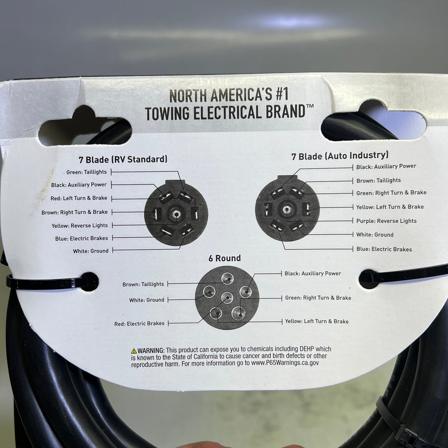 HOPKINS Towing Solutions 6 Round Connector w/ Jacketed Cable 8' Black 20136