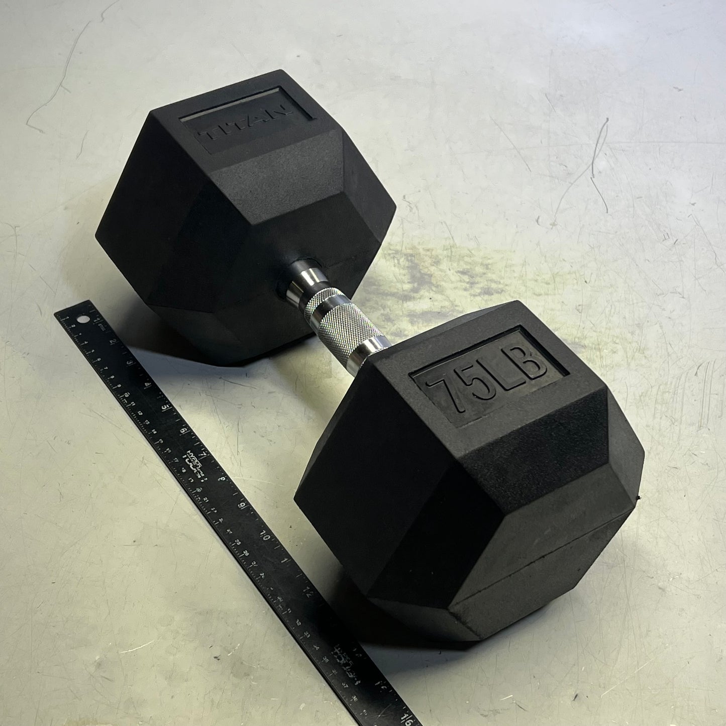 ZA@ TITAN  Straight Stainless Steel Hex Dumbbell 75 lb Black/Chrome