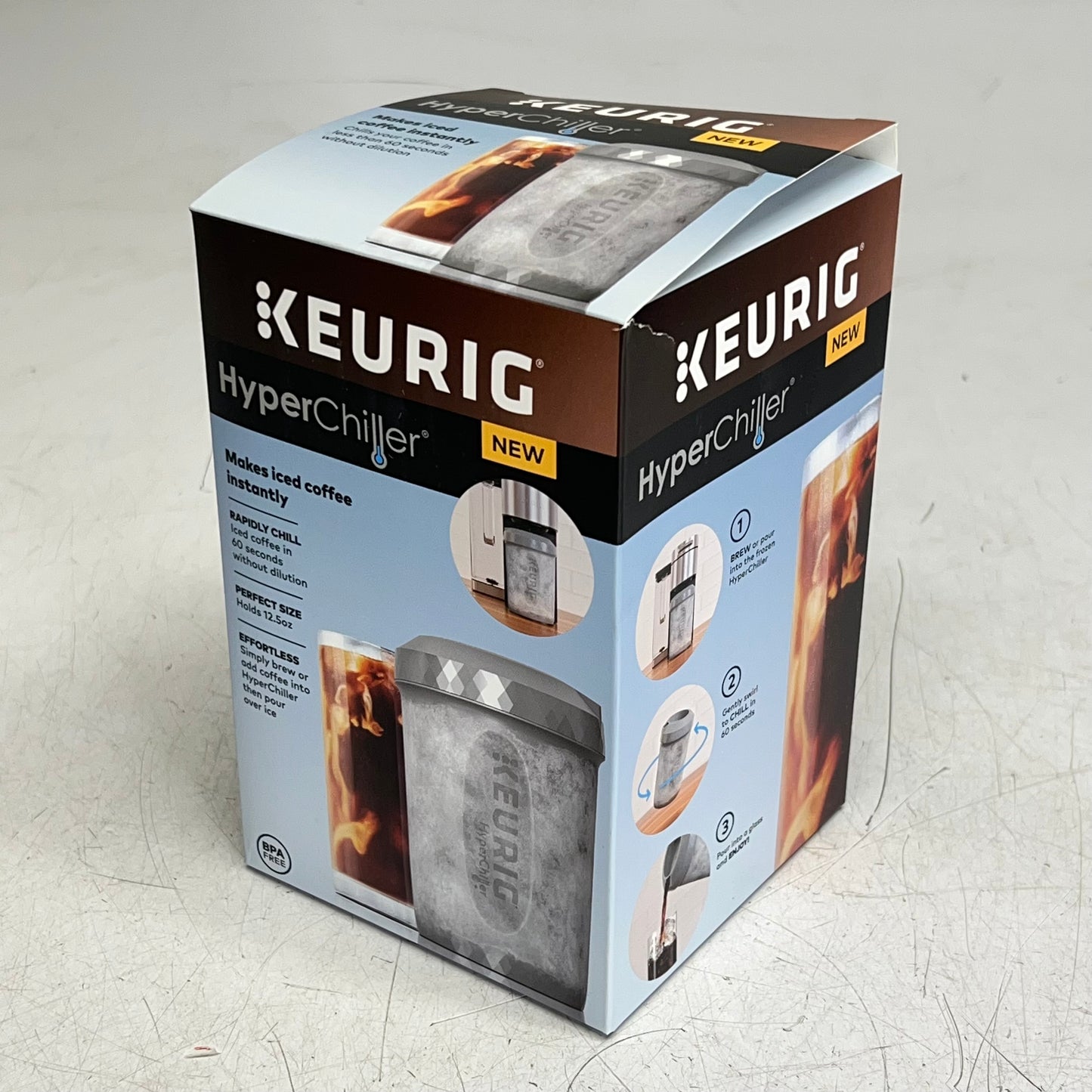 KEURIG Hyper Chiller Beverage Cooler Makes Iced Coffee Instantly 12.5 oz Grey