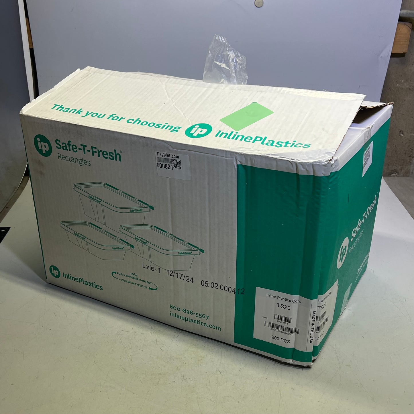 ZA@ INLINE PLASTICS  (200 CASE) Tamper Evident & Tamper Resistant Clamshell 20 oz Clear TS20