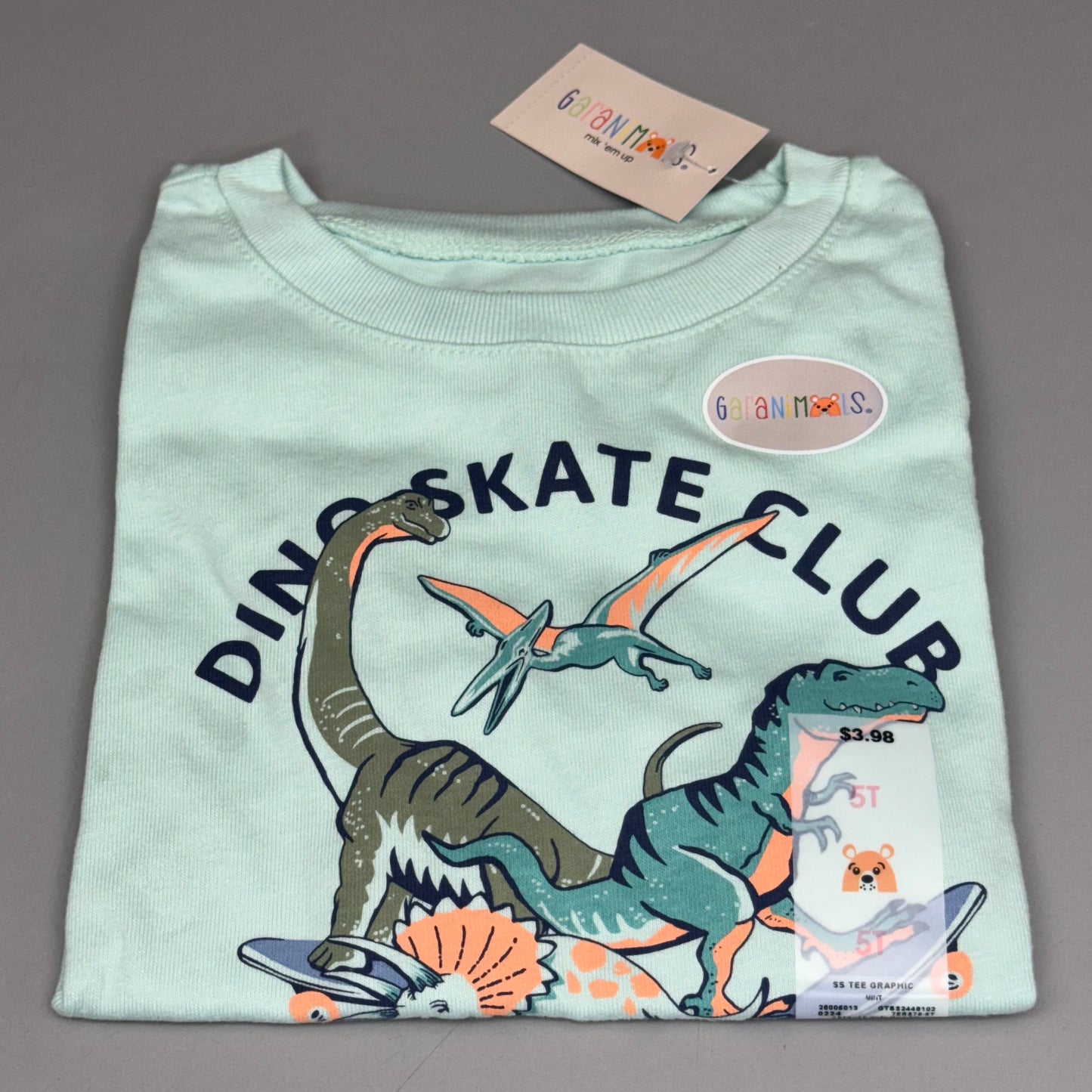 GARANIMALS (2 Pack) Toddler SS POCKET TEE STRIPE Oatmeal Dino Skate Club Size 5T