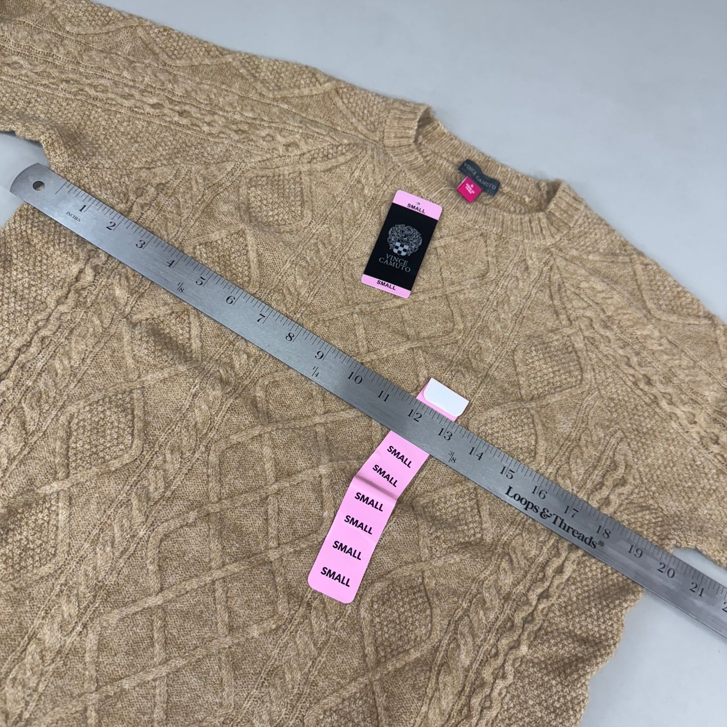 VINCE CAMUTO Cable Knit Sweater Women's Sz-S Latte Heather SC2895