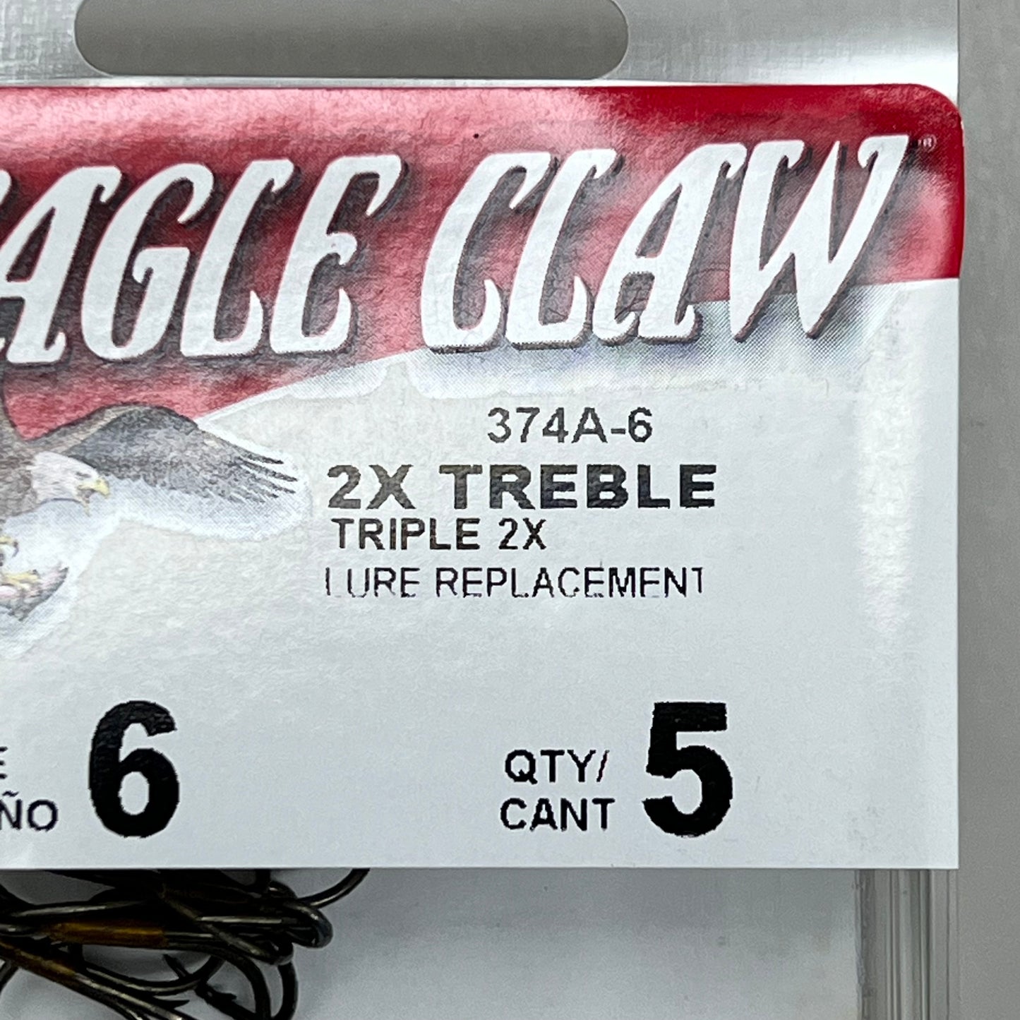 EAGLE CLAW (5 PACK) Curved Point 2X Treble Hook Lure Repla Bronze #6 5pc 374A-6