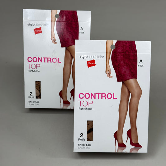 HANES (2 PACK, 2 PAIRS EACH ) Essentials Control Top Pantyhose Women's Sz A Nude
