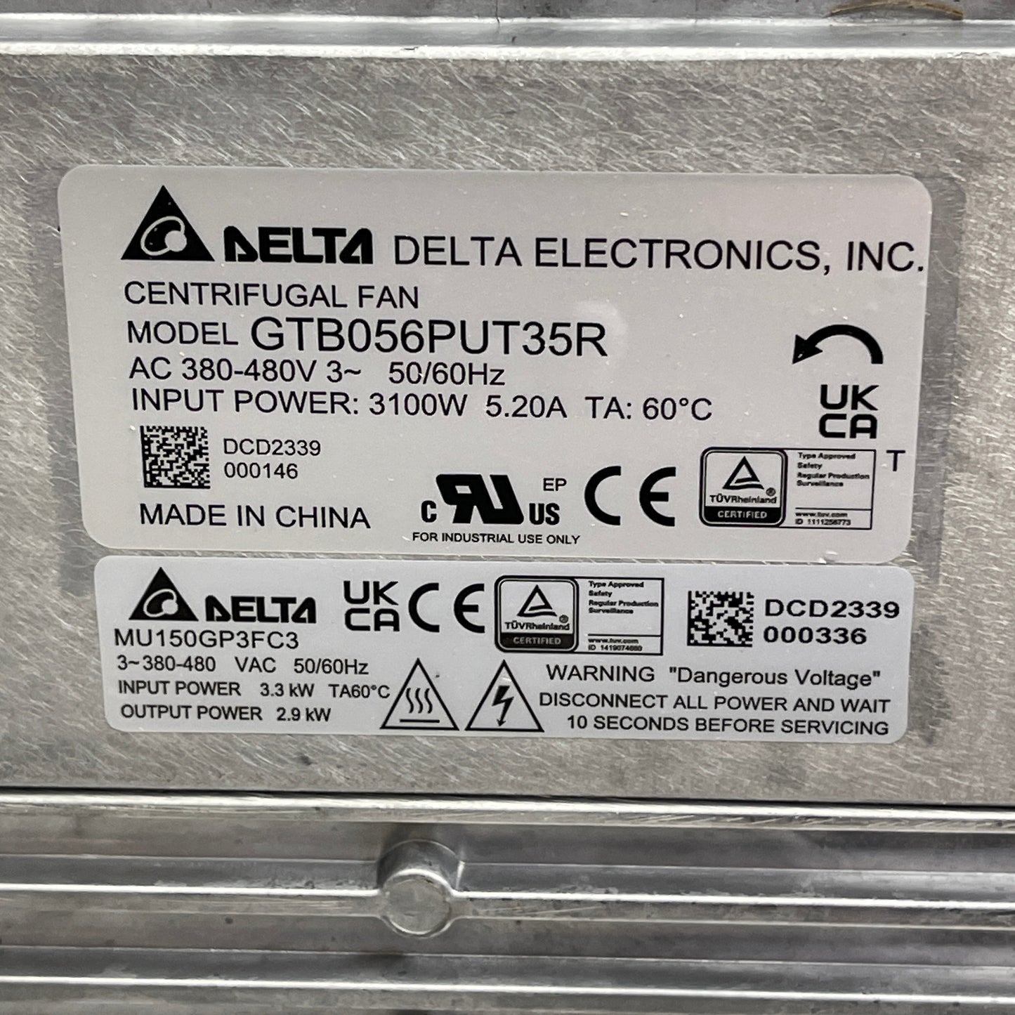 DELTA ELECTRONICS Centrifugal Fan 22.24"D x 13.58"W GTB056PUT35R N1