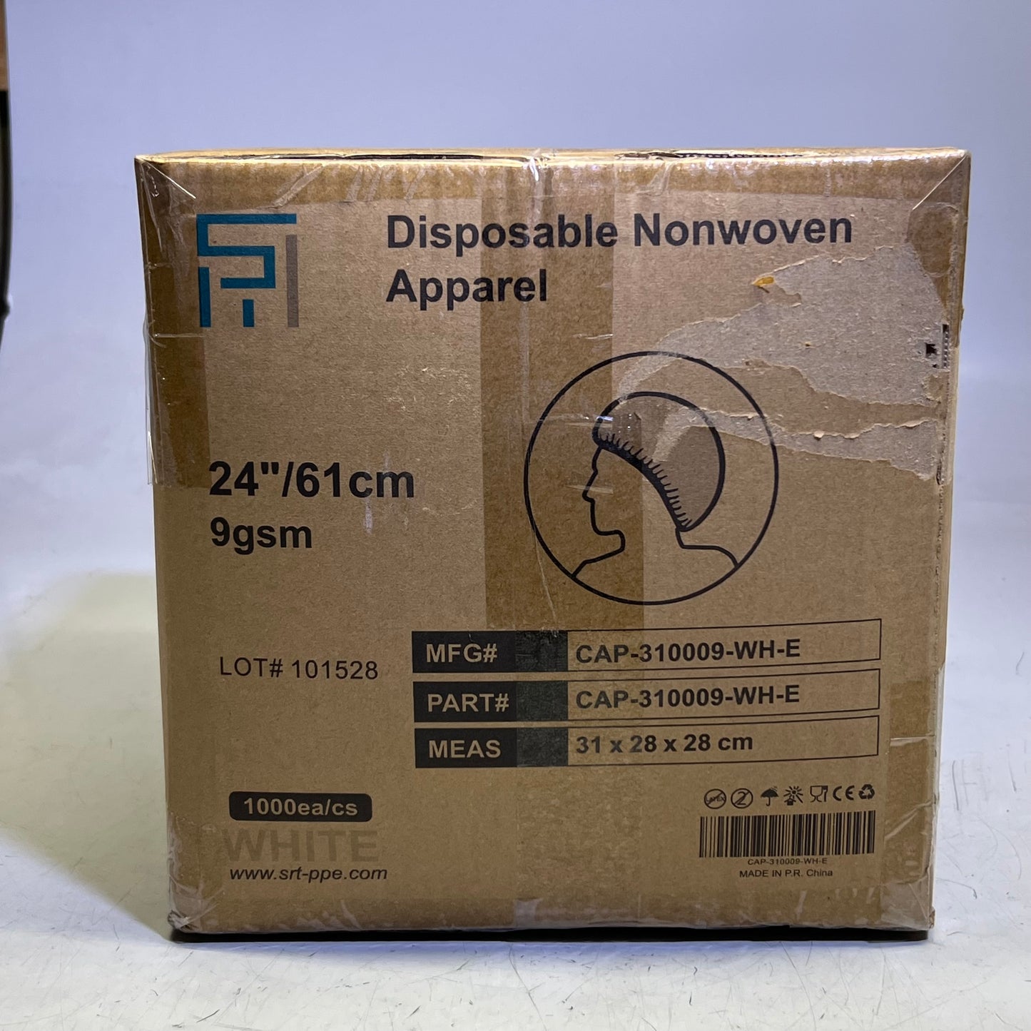 SRT (1000 Pcs) Polypropylene Bouffant Caps 24", White CAP-310009-WH-E
