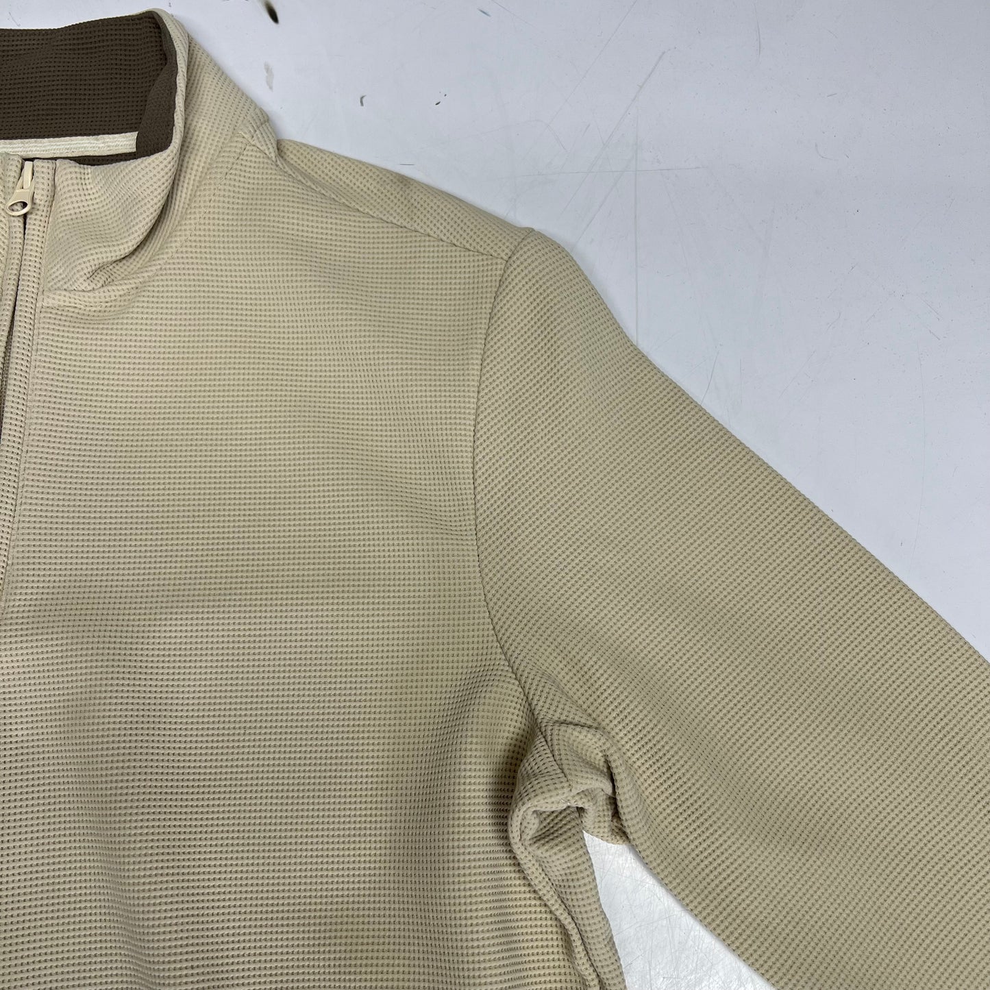 THOMAS STERLING Half Zip Up Waffle Knit Jacket Men's Sz XL Khaki 110034747