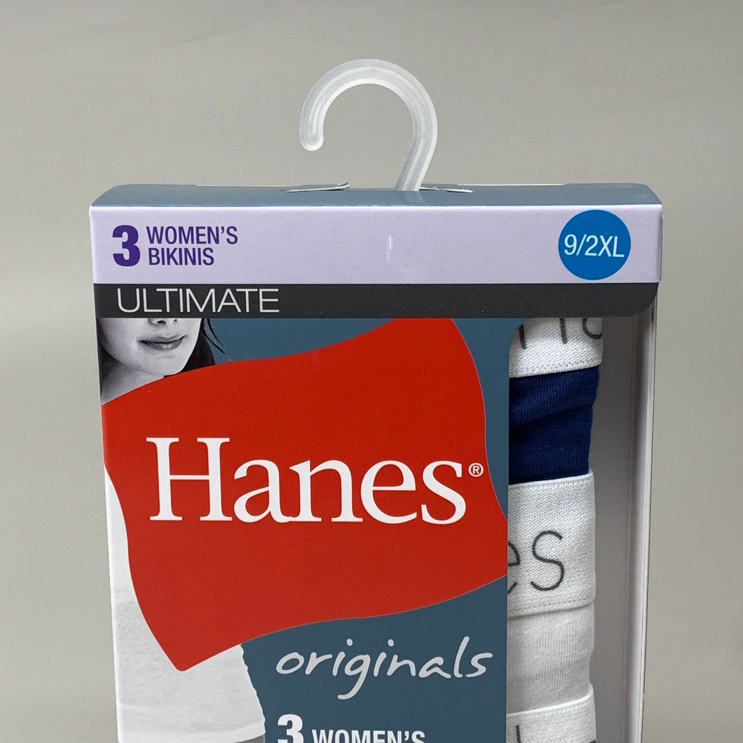 HANES 3 PACK!! Originals Women's Breathable Cotton Bikinis Underwear Sz 9/2XL Navy/White/Floral 45UOBK