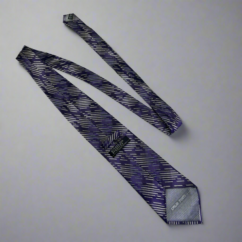 EMILIO PONTI 100% Silk Patterned Suit Tie 60" Purple/Grey (Pre-Owned)