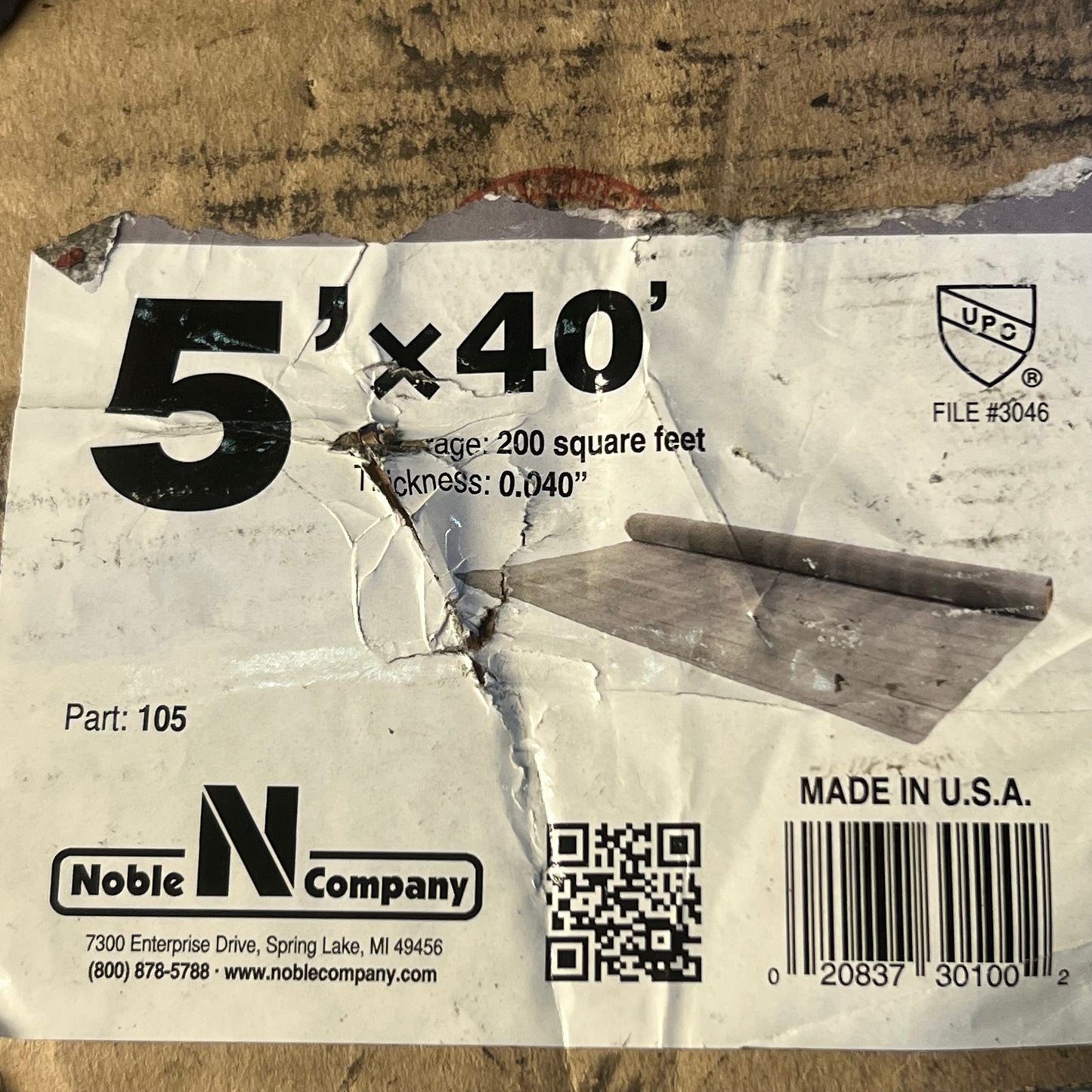 NOBLE Chloraloy Shower Pan Liner For Full Mortar Tile & Stone 5'x40' Grey 150
