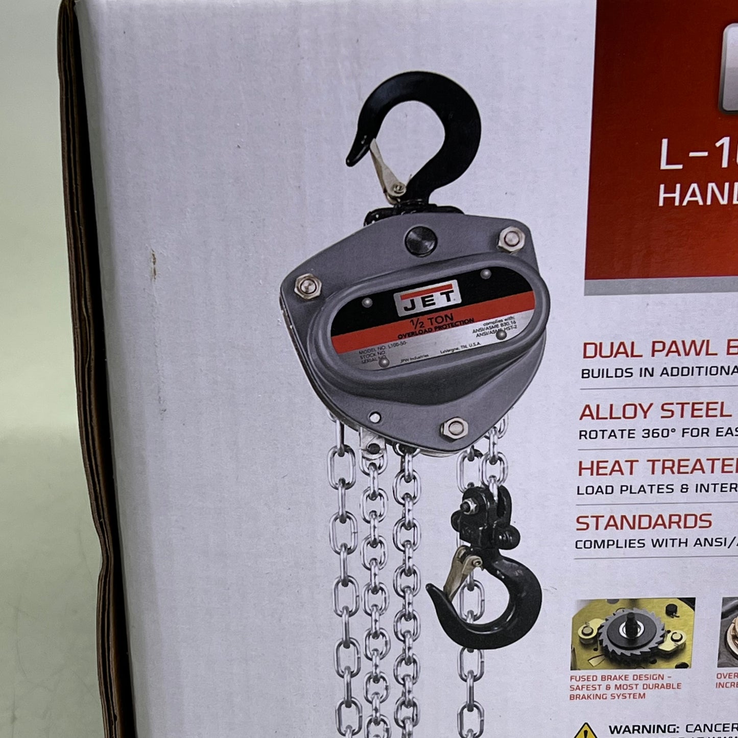 JET Chain Hand Hoist W/ Overload Protection 10ft - 1/2 Ton Chrome/Gray 100-50-10