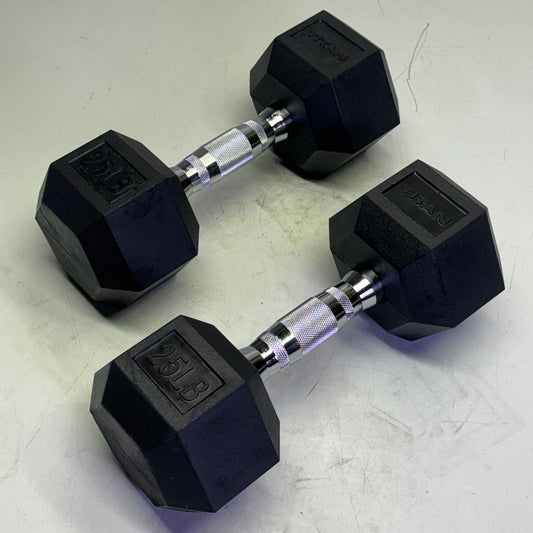 TITAN FITNESS (2 PACK) Black Rubber Coated Hex Dumbbell Single 25lb HEXDBB_25