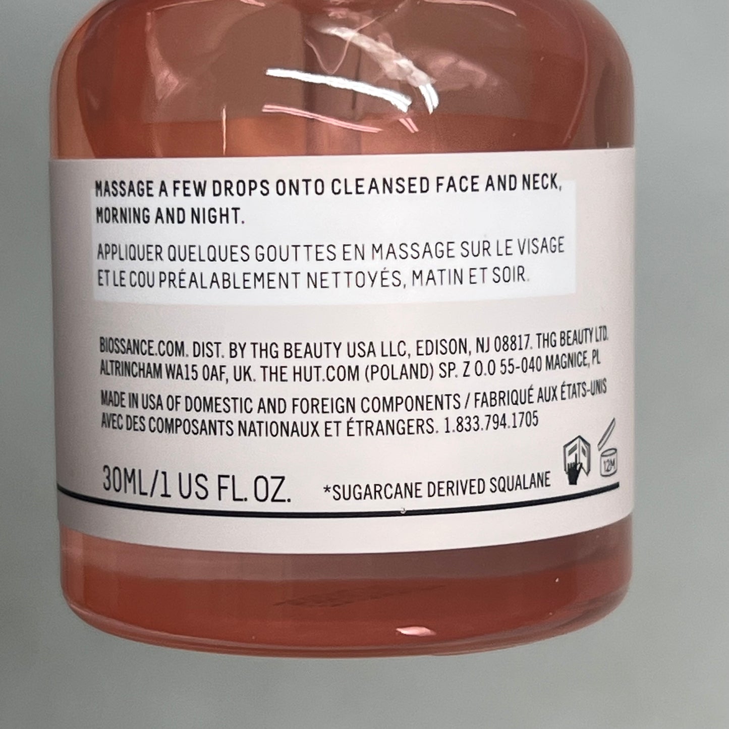 BIOSSANCE Squalene + Vitamin C Rose Oil For Skin Radiance & Suppleness 1 fl oz