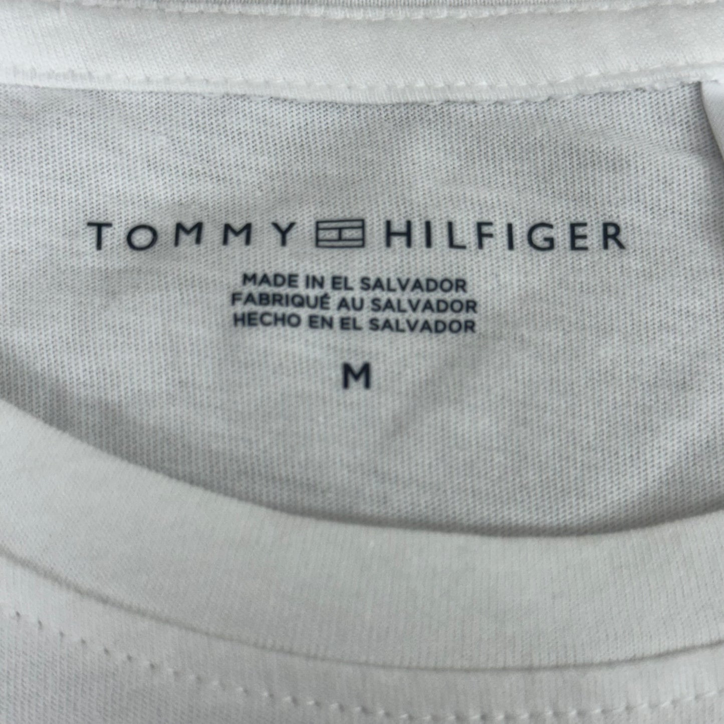 TOMMY HILFIGER Adaptive Short Sleeve Magnet Button T-Shirt White Women's SZ M Signature Stripe (New Other)