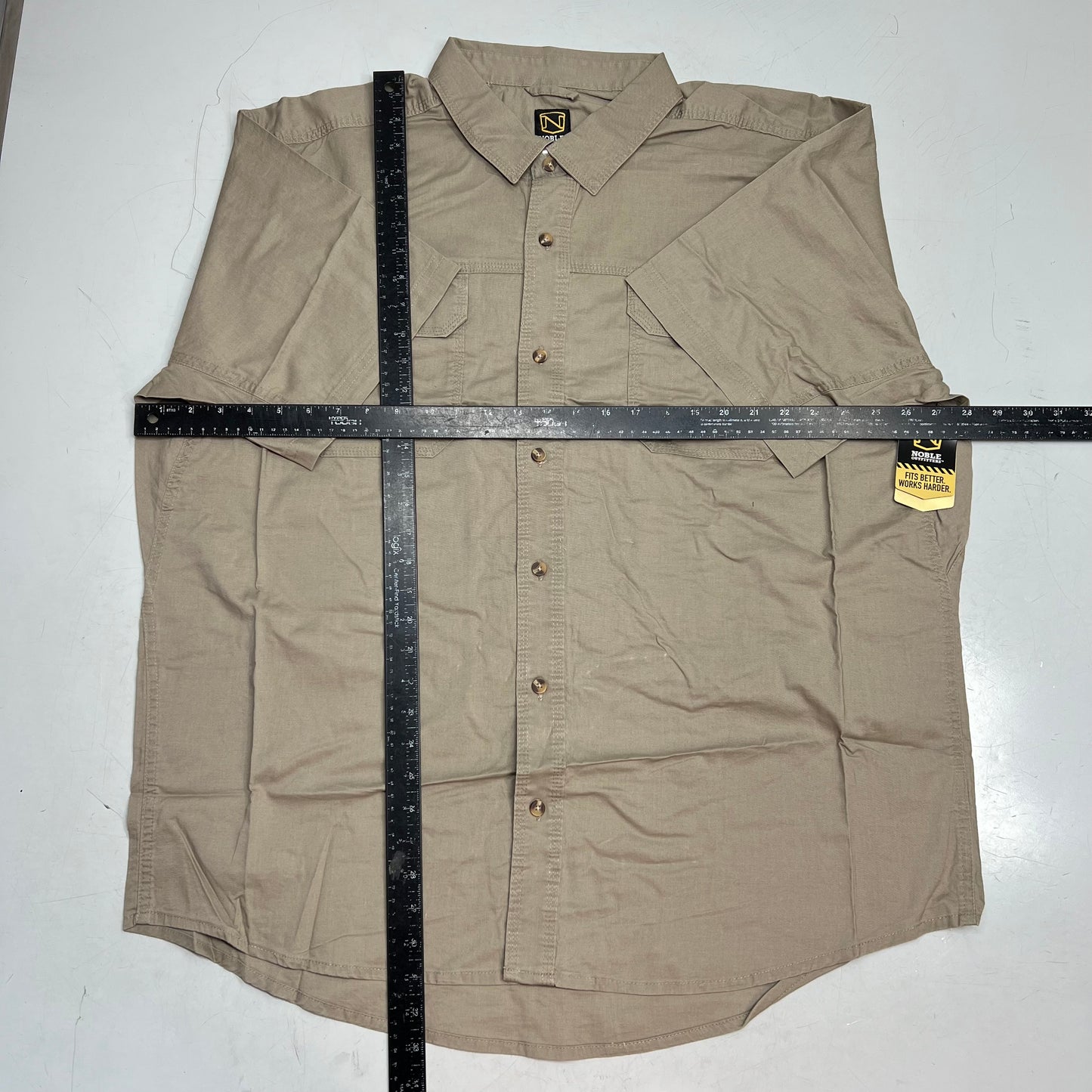 NOBLE OUTFITTERS Short Sleeve Weathered Work Shirt Men's Sz XXL-R Khaki 12005