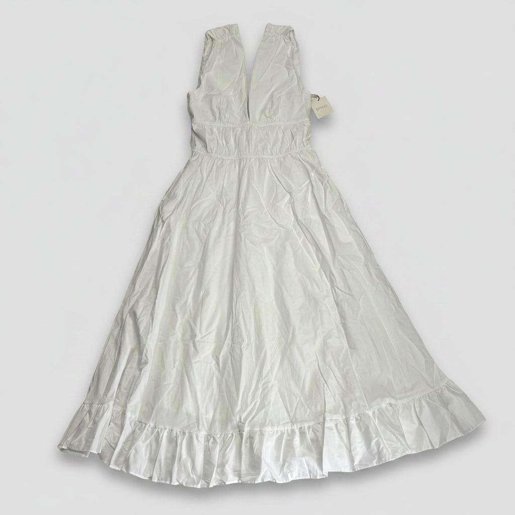 PEIXOTO Plunging V-neck Ava Midi Dress W/ Pockets Women's Sz S White 46018-WHT