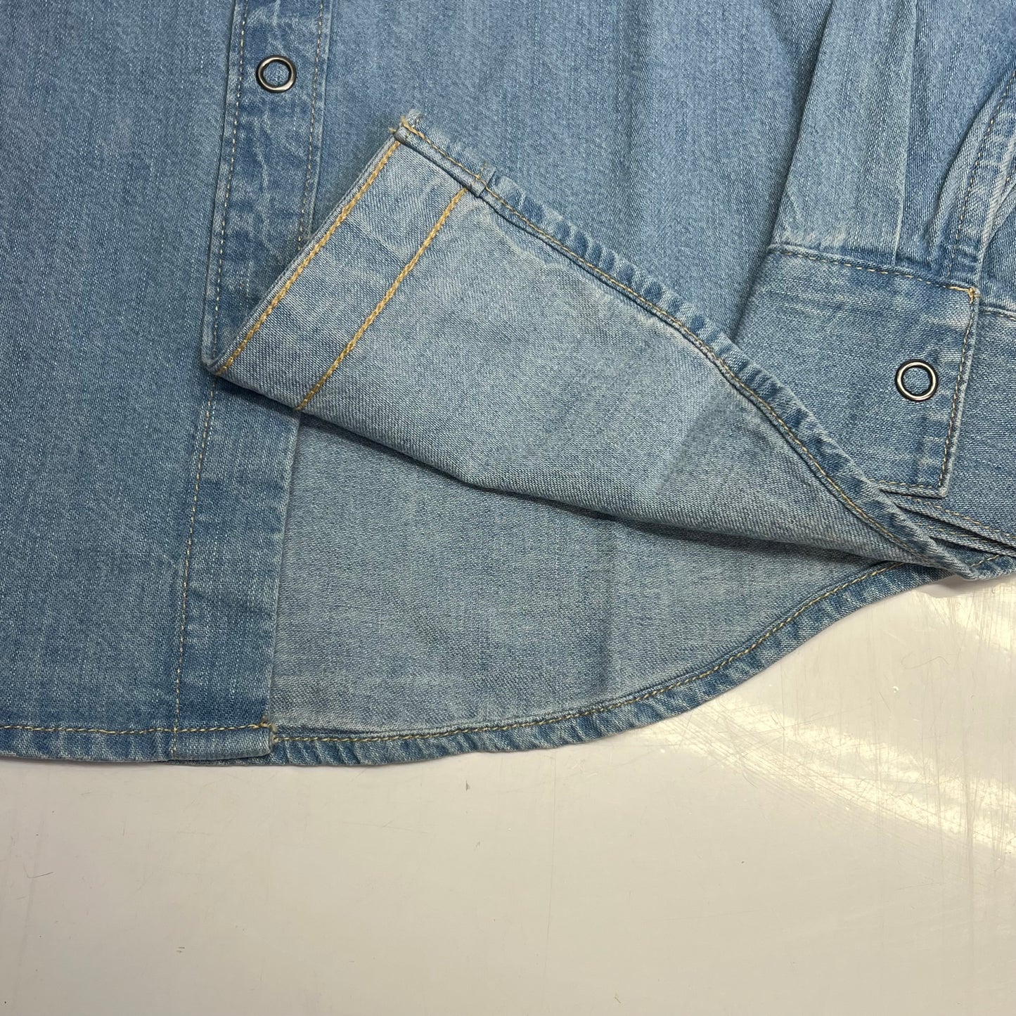 OLD NAVY Denim Western Pocket Shirt Long Sleeve Collared Boy's Sz L Light Blue