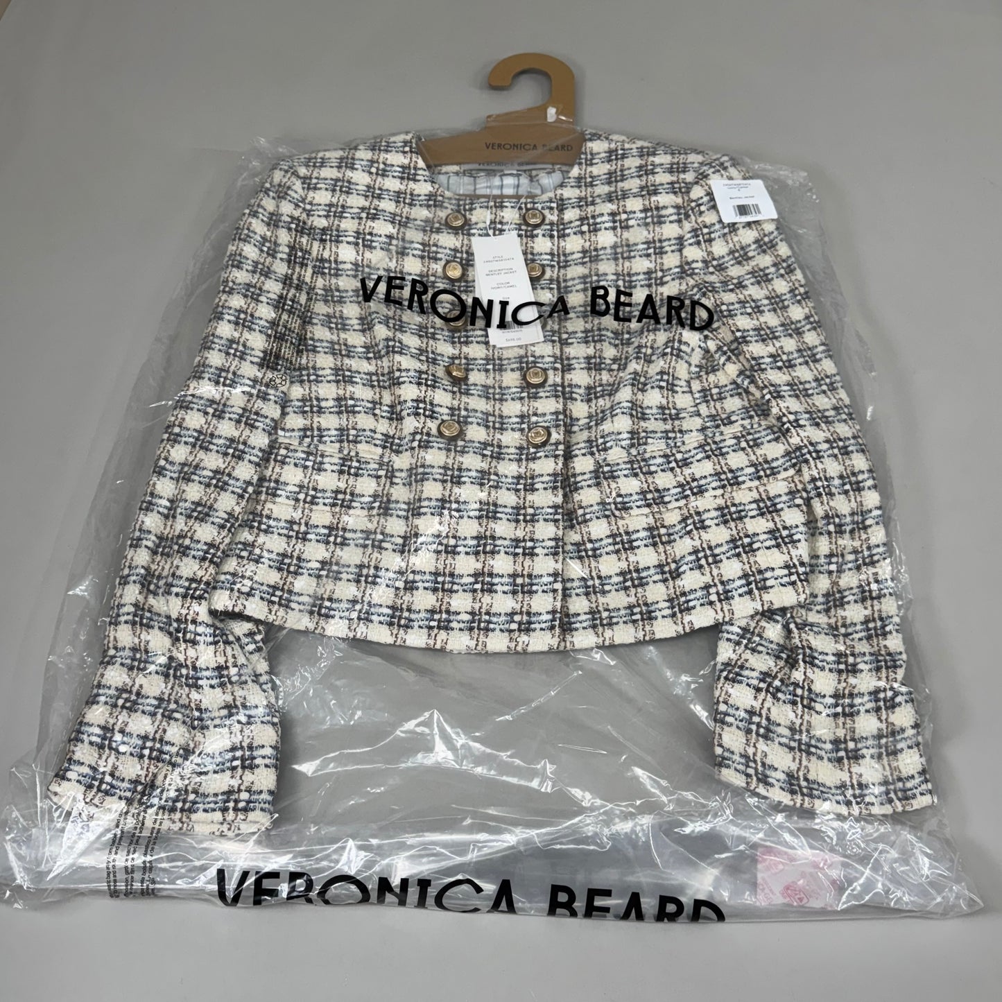 VERONICA BEARD Bentley Tweed Jacket Sz-8 Ivory/Camel 2406TW6810474