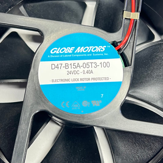 GLOBE MOTORS Wire Leads Fan High Efficiency 24V 180 CFM Black D47-B15A-05T3-100