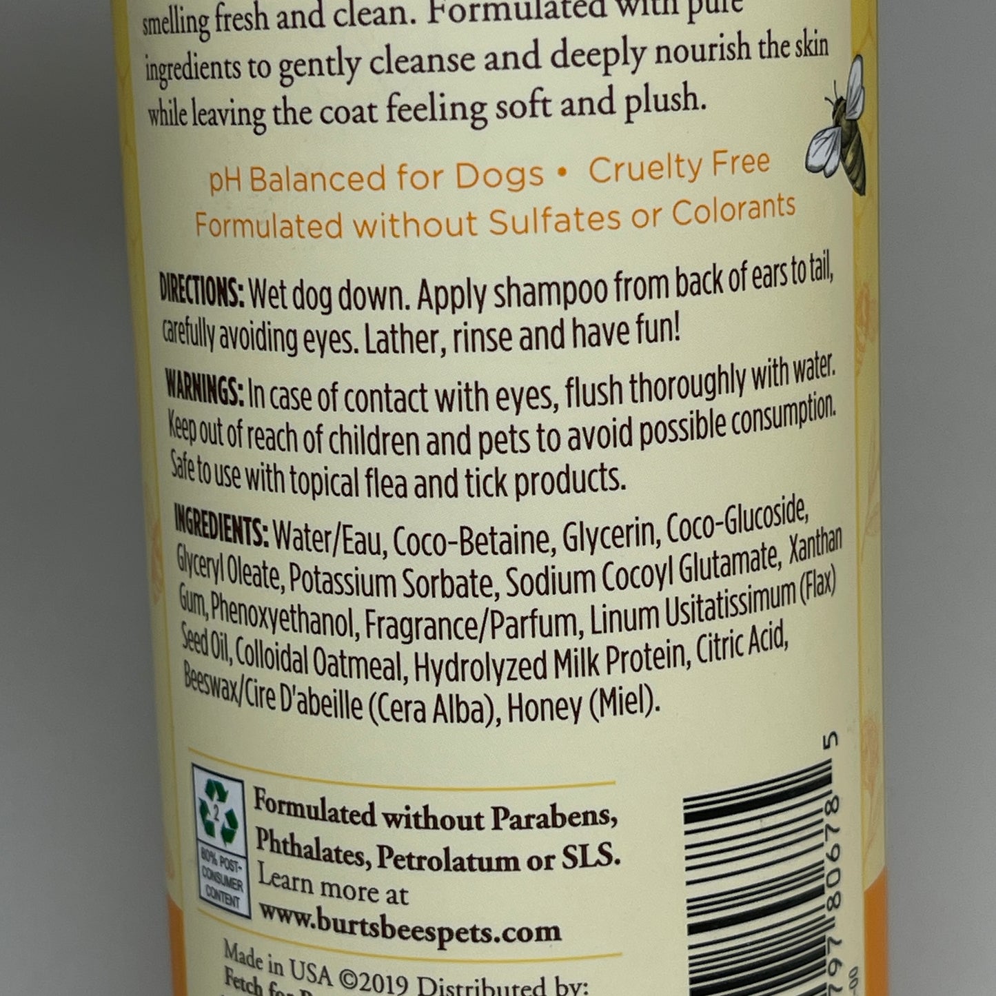 BURT'S BEE'S (2 PACK) For Dogs Shampoo & Conditioner Milk & Honey 12 oz FFP10128