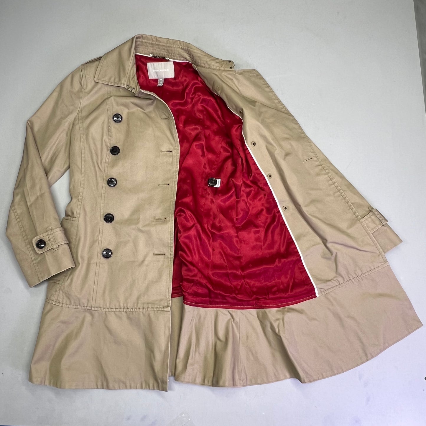 BANANA REPUBLIC Flared Trench Coat 100% Cotton Shell  Women's Sz XS Coconut Husk