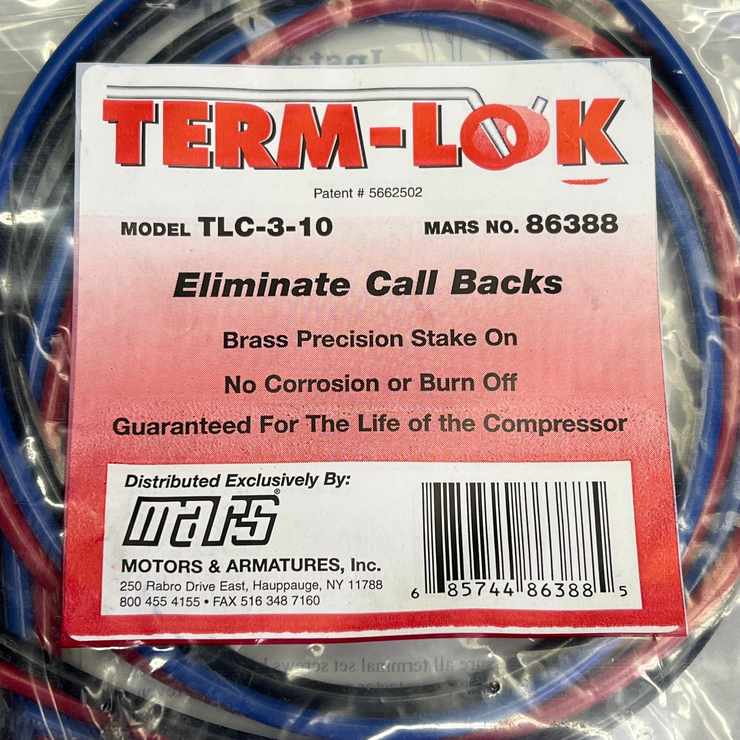 MARS Compressor Stake On Repair Kit Brass 10 Gauge 3 Wire Red/Blue/Black 86388