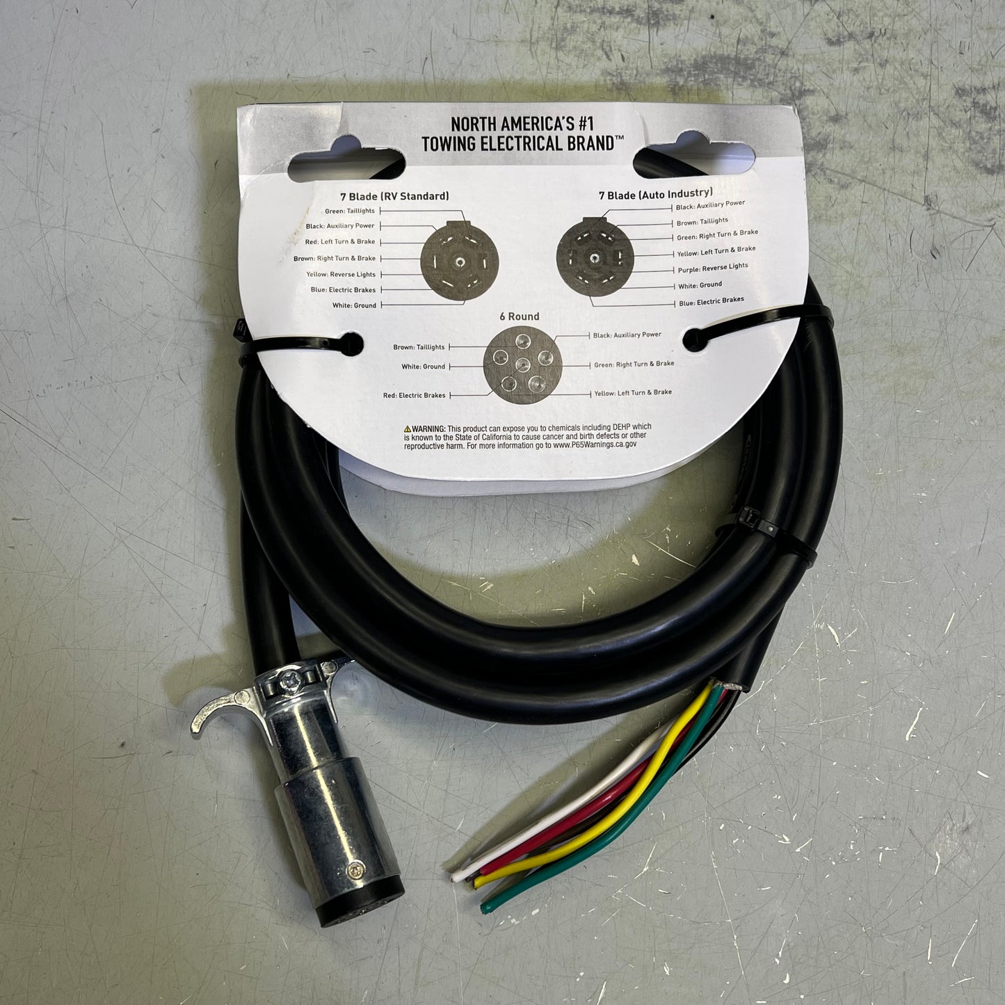 HOPKINS Towing Solutions 6 Round Connector w/ Jacketed Cable 8' Black 20136