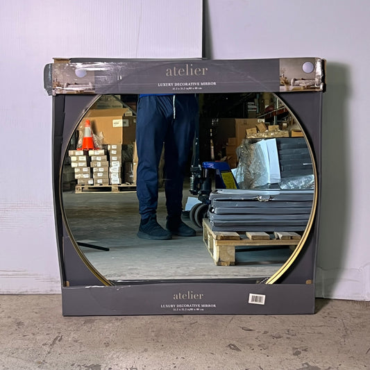 ATELIER Round Luxury Decorative Mirror Sz 31.5" x 31.5" Gold (Distressed Box)
