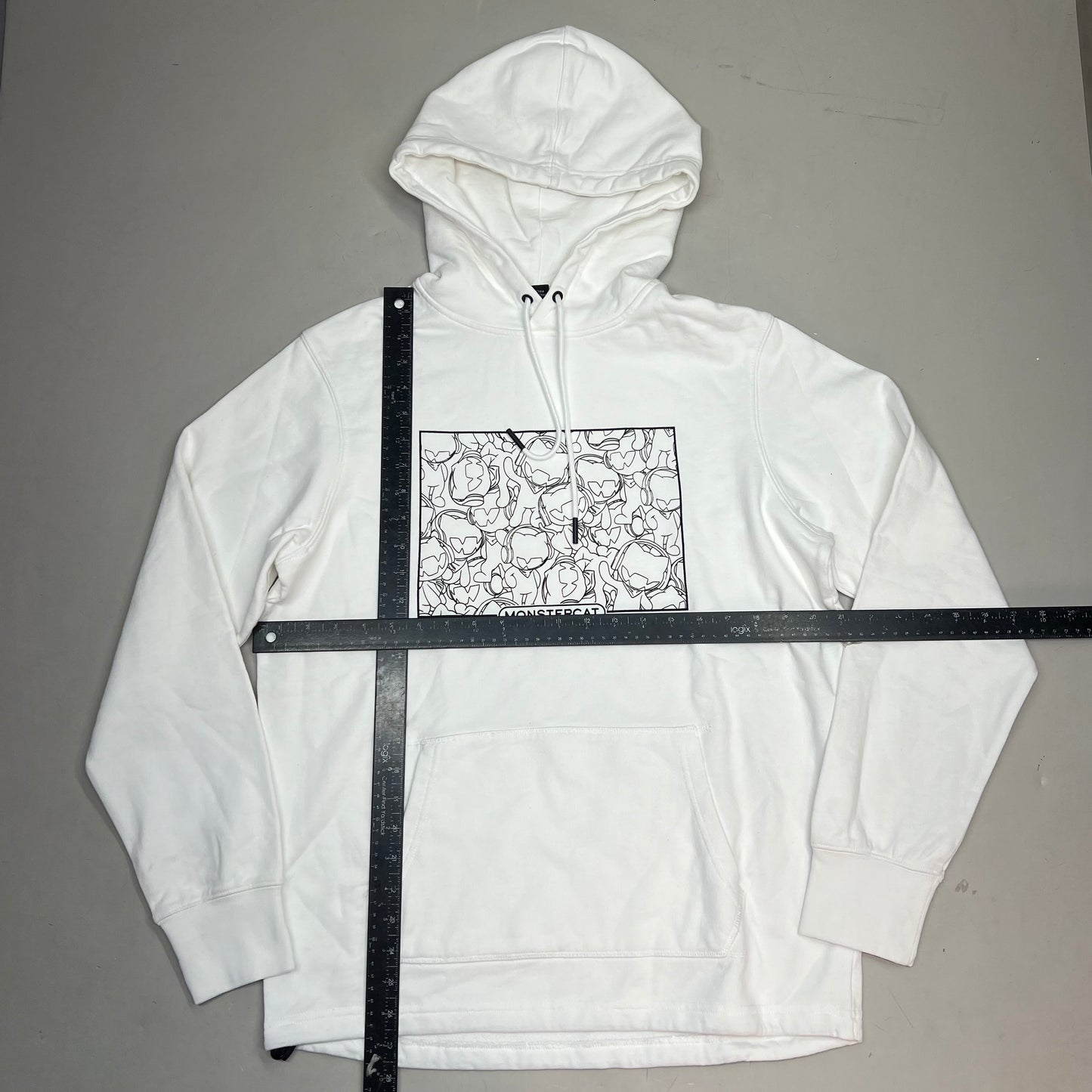 MONSTERCAT Synch Waist Hooded Pull Over Logo Hoodie Men's Sz M White/Black