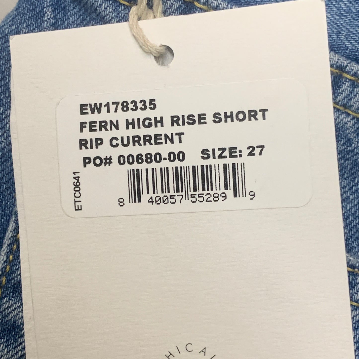 ETICA Fern High Rise Shorts Certified Organic Rip Current Size 27 EW178335