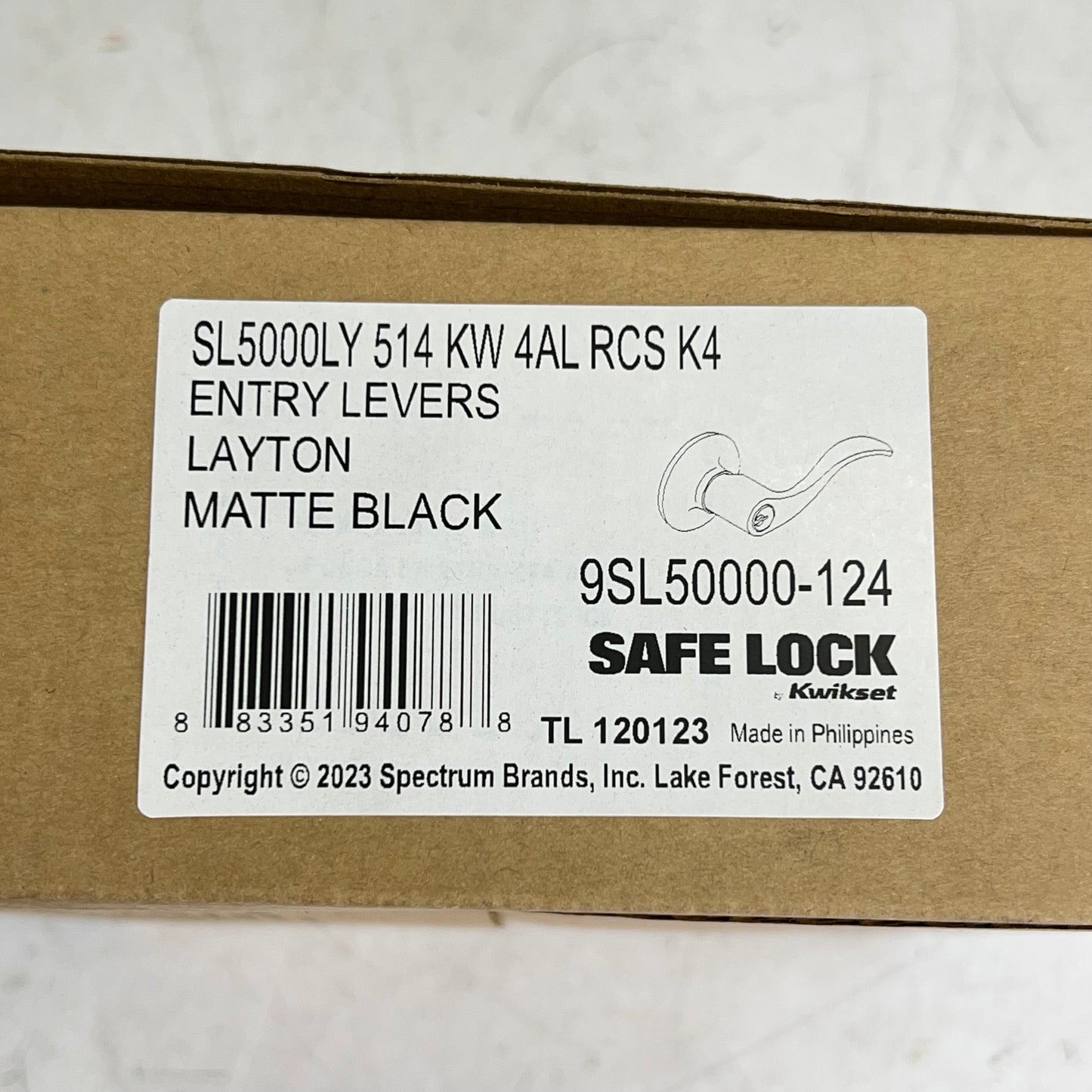 KWIKSET Safe Lock Layton Entry Levers  Adjust Backset Matte Black 9SL50000-124