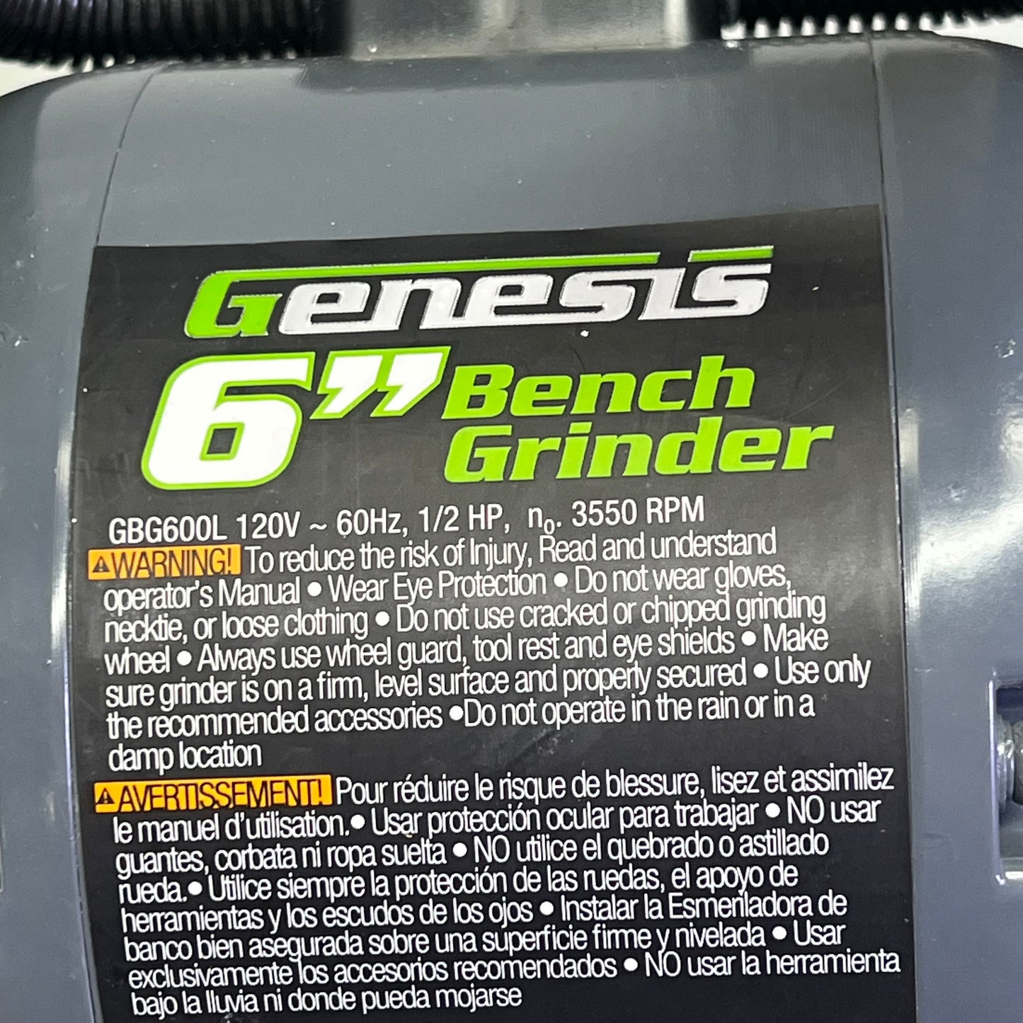 GENESIS Bench Grinder W/ Dual Flexible Lights & Eye Shield 1/2 HP Grey GBG600