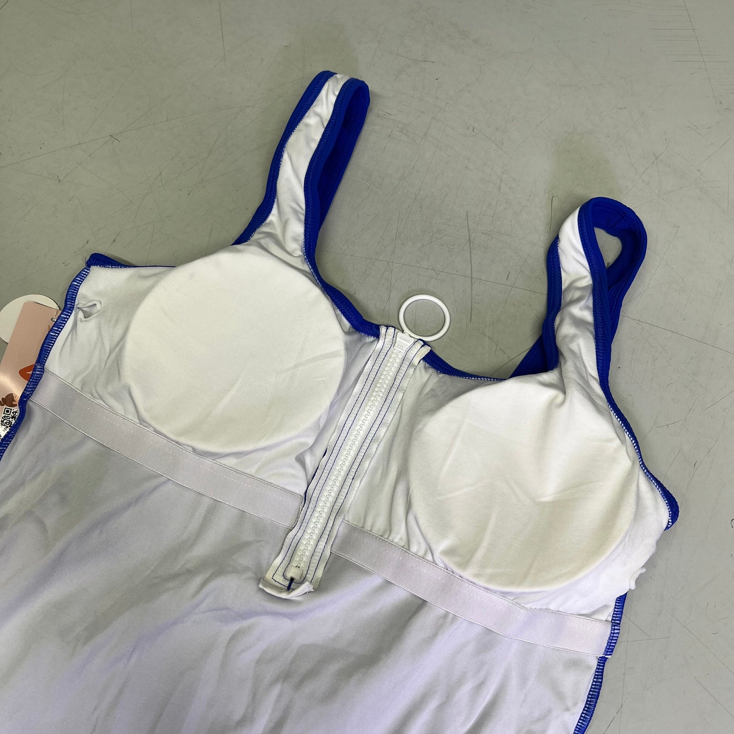 CHARMO Square Neck Half Zip One Piece Swimsuit Women's Sz L Bright Blue/White