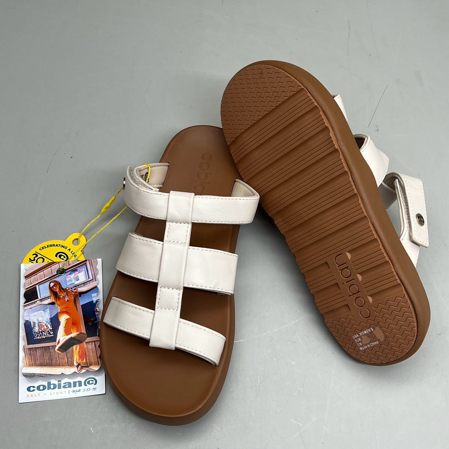 COBIAN Amalfi Synthetic Leather W/ Microfiber Lining Sandals Women's Sz 7, 37 EU Cream AMA25-110-7