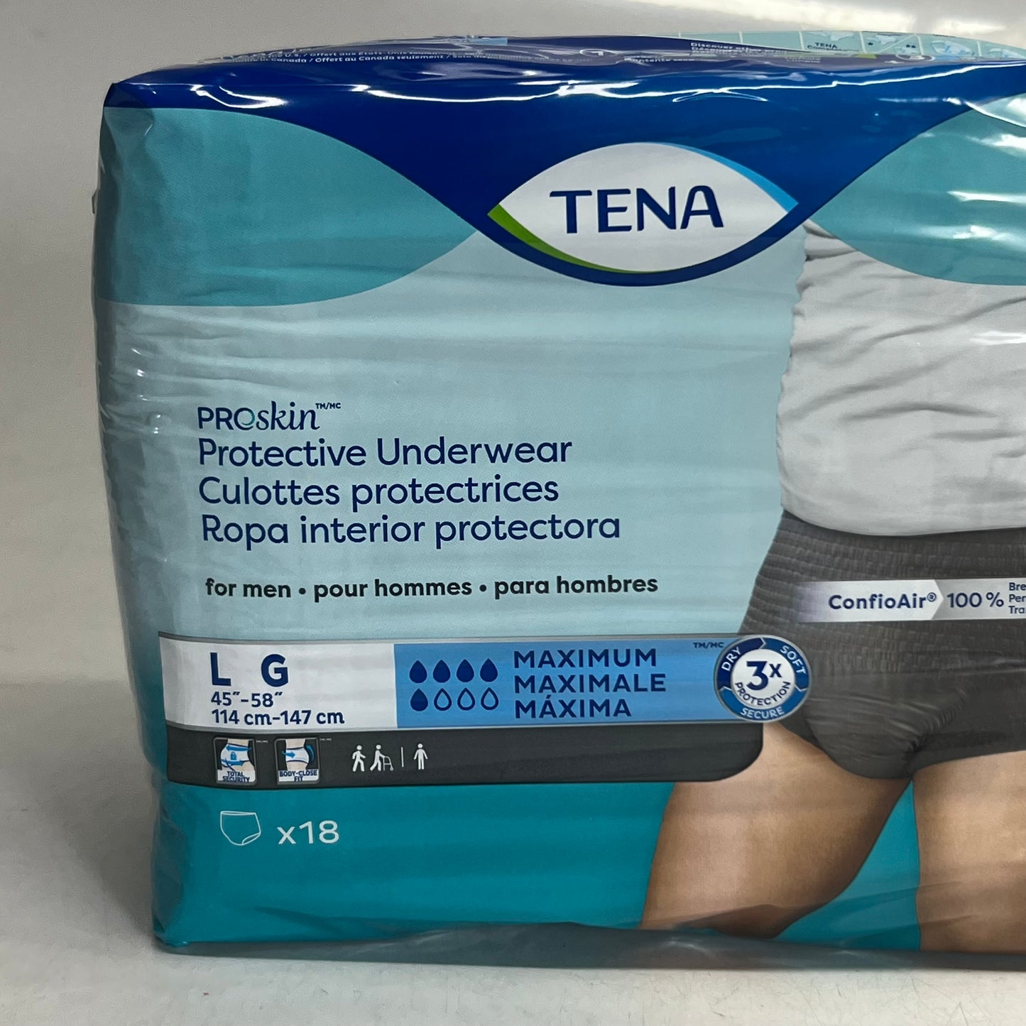 TENA (18 PACK) Proskin Protective Underwear for Men Sz L White 37712-05