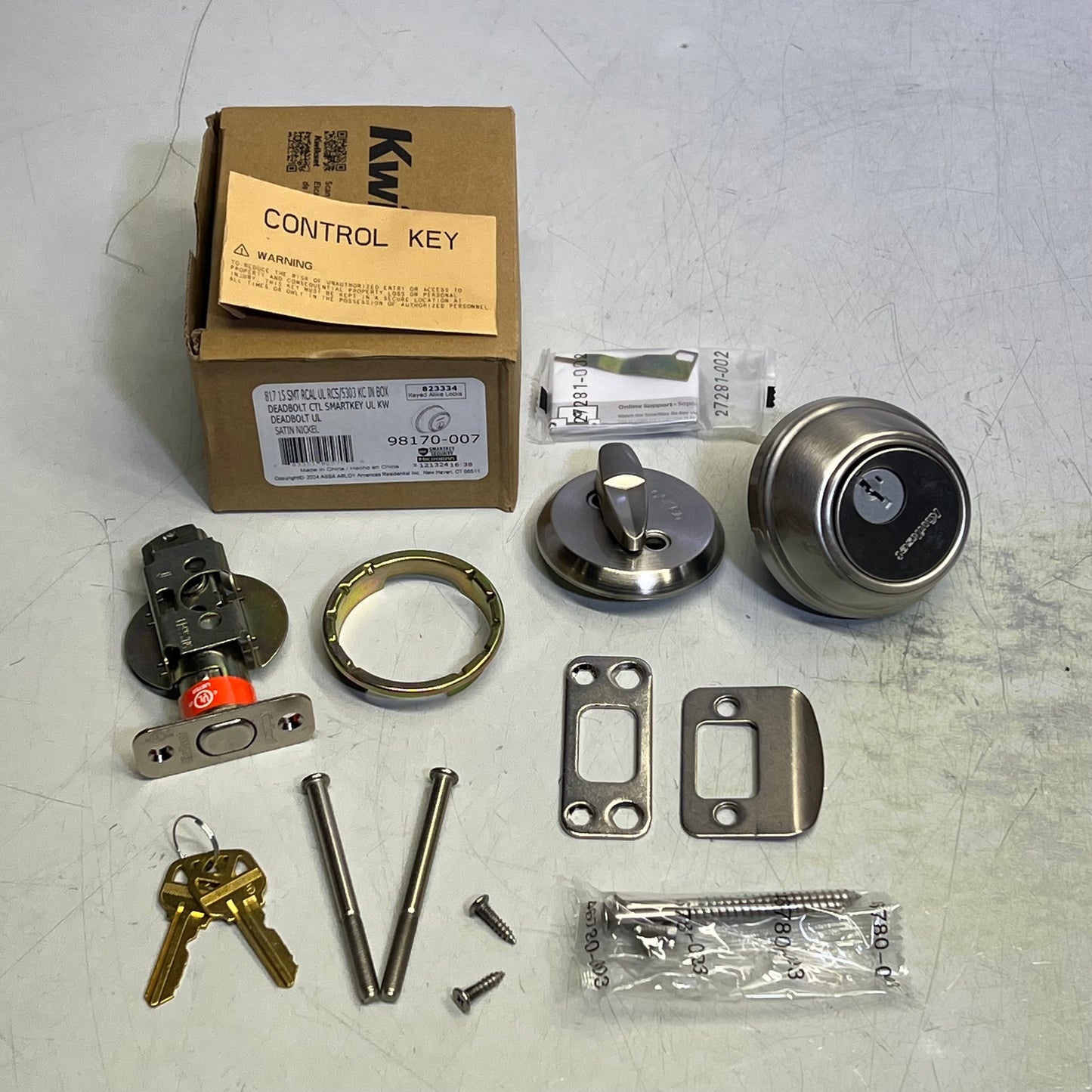 KWIKSET Exterior Door Key Control Deadbolt Keyed One Side Satin Nickel 98170-007