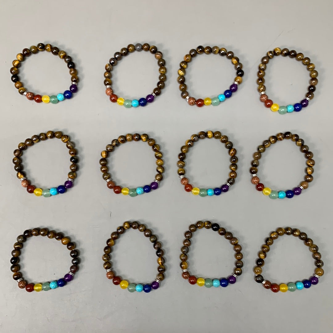 BEST WHOLESALE (12 PACK) Beaded Dark Brown Rainbow Crystal Bracelets 3"