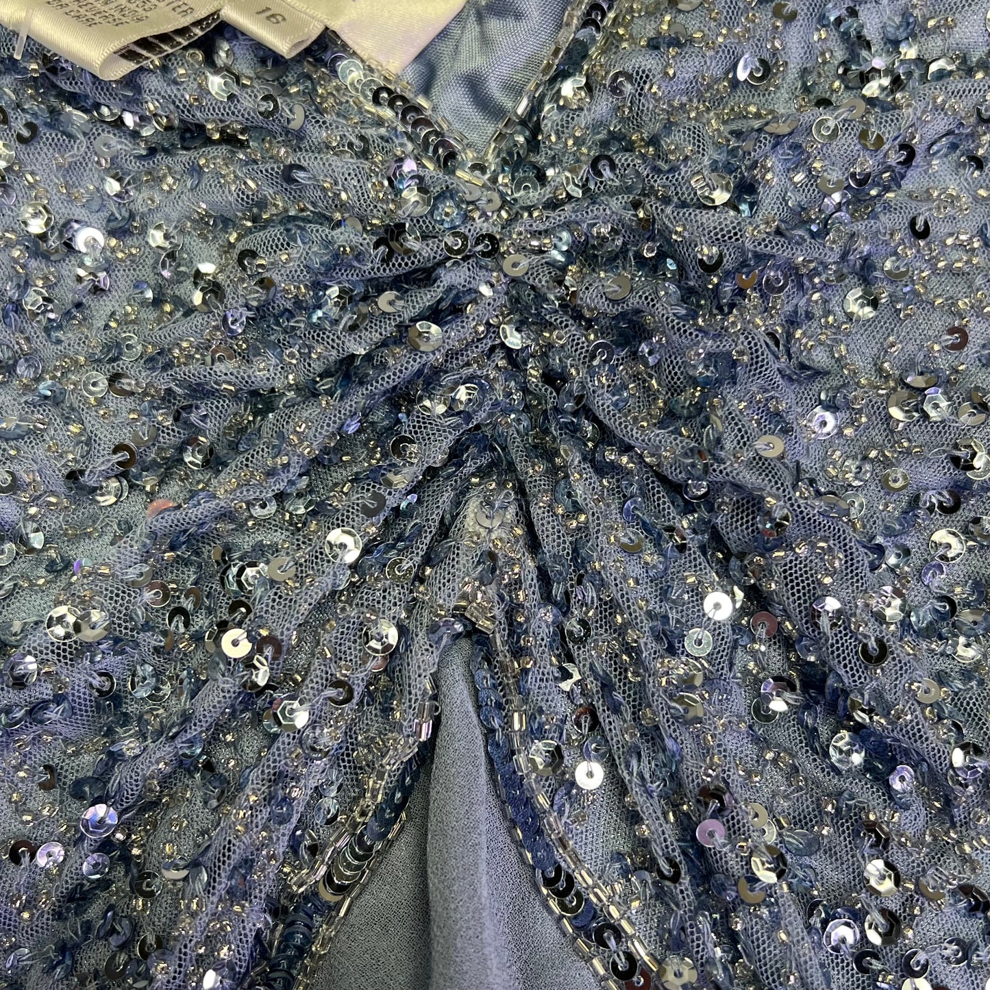 JKARA V-Neck Beaded Long Sleeve Dress Women's Sz 16 Dusty Blue 5206DB