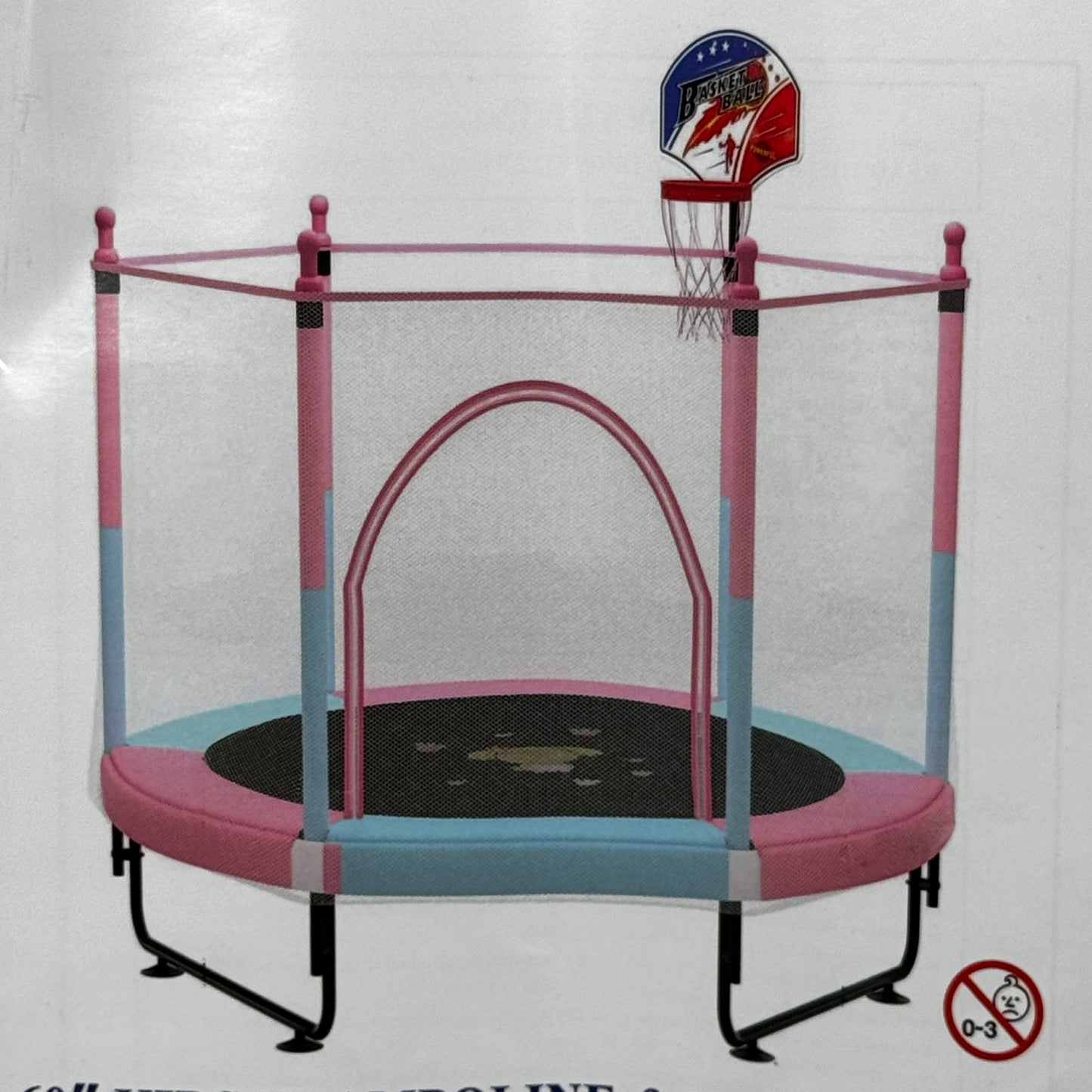 VGMIU Trampoline w/ Basketball Hoop Safety Enclosure & Balls 60" Pink X003UN3EI5