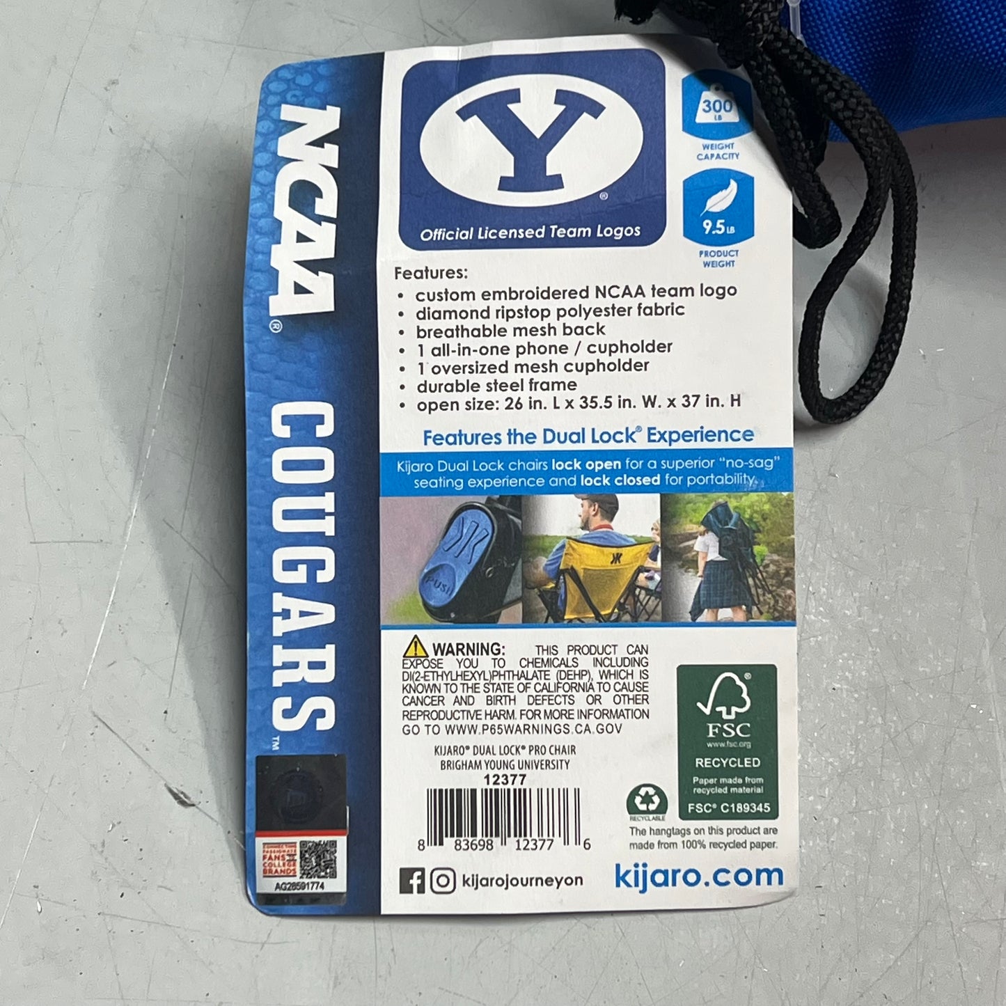KIJARO Brigham Young University Dual Lock Pro Folding Chair 300lb Cap Blue 12377