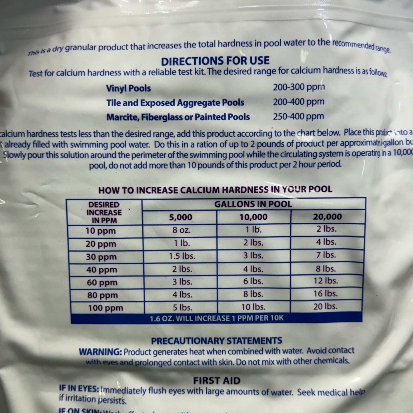 ZA@ ROBELLE (16 lb bag) Calcium Hardness Increaser Pool Water Balancer (Raises Hardness Levels) C