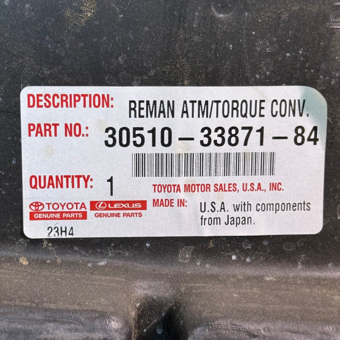 Toyota/Lexus OEM Reman Transmission w/ Torque Converter 30510-33871-84