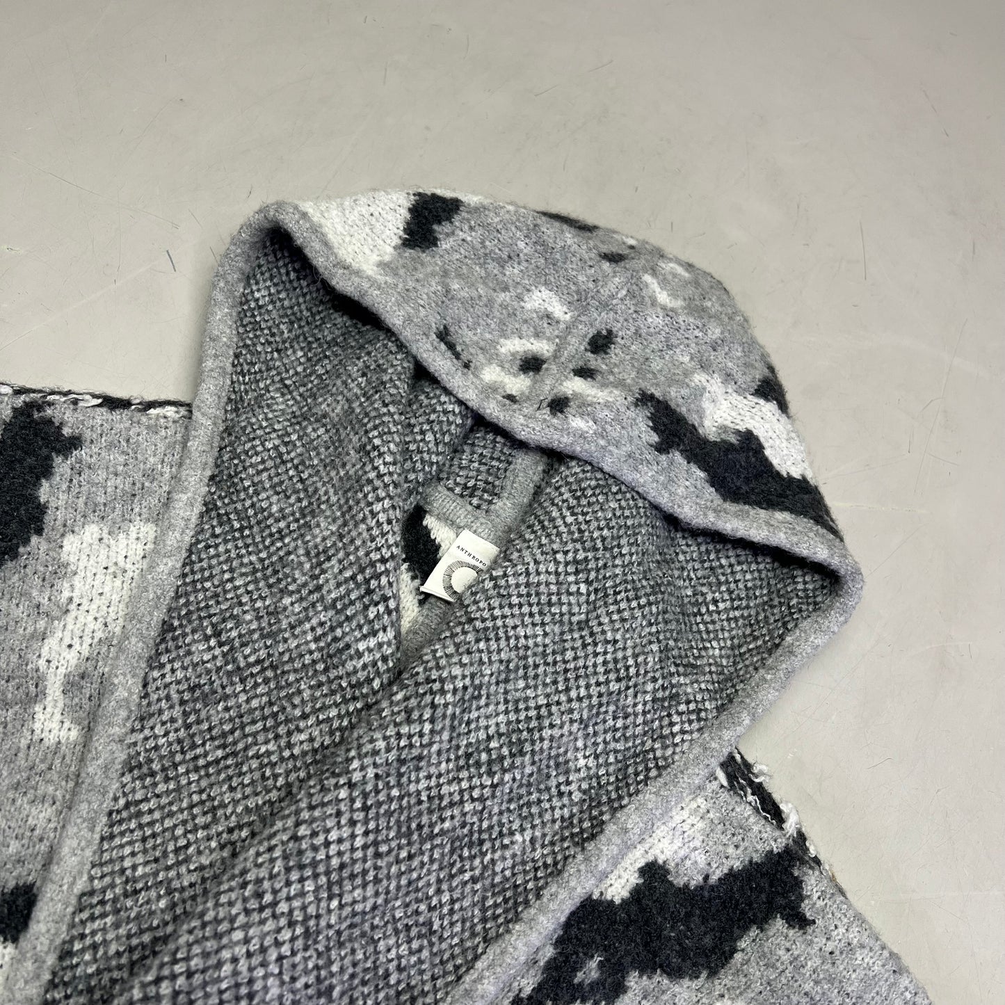 ANTHROPOLOGY Llama & Alpaca Knit Cardigan W/ Hood Women's Sz XS Grey