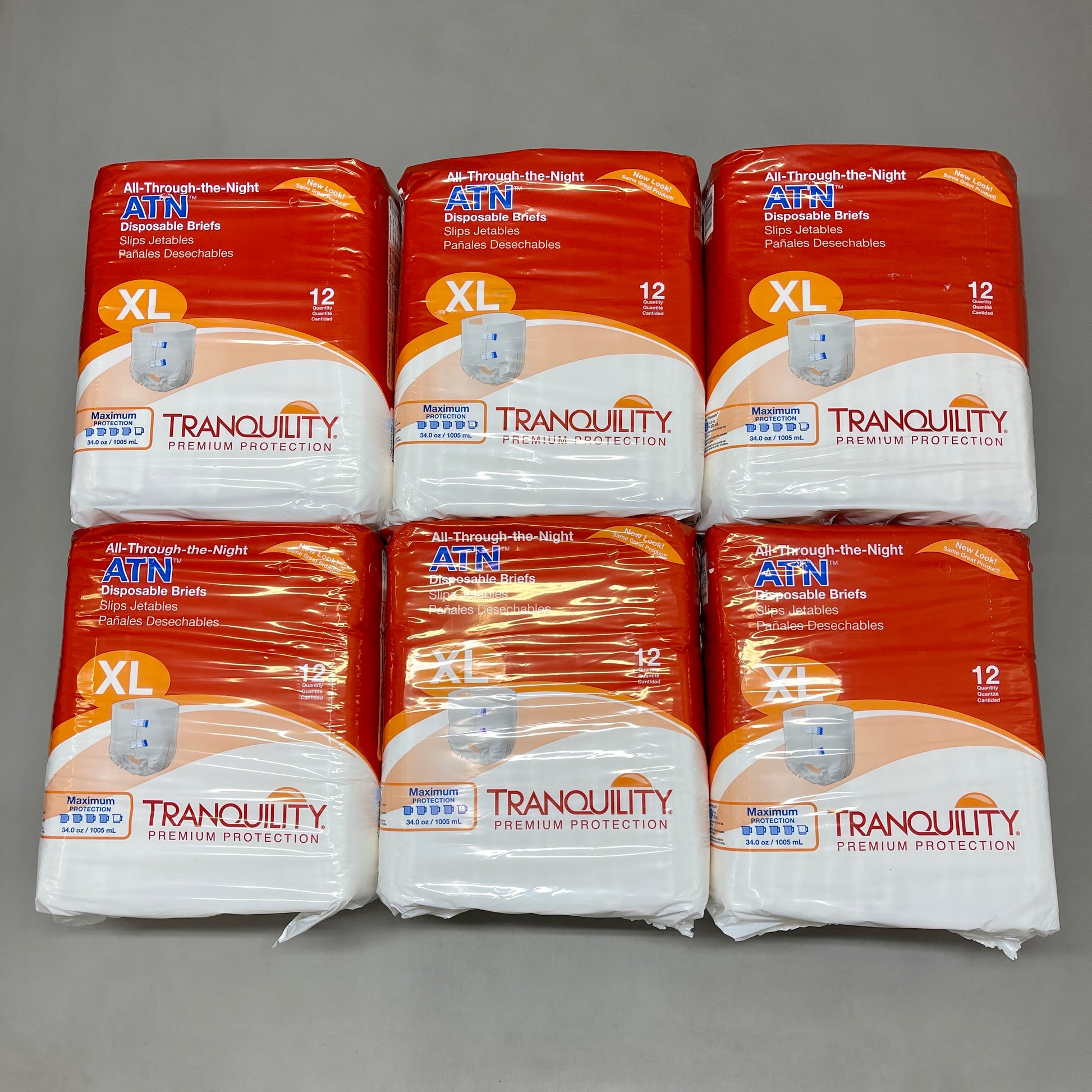 TRANQUILITY 72-PACK! All-Through-the-Night Disposable Briefs Sz XL 56 -  64 2187 (New)