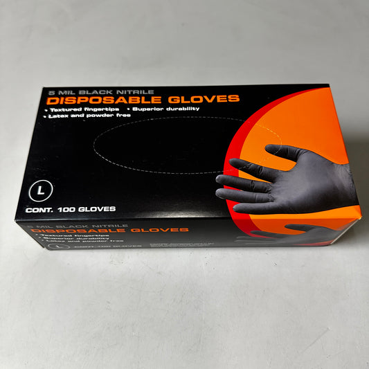 AUTOWURKS (100 PACK) Black Nitrile Disposable Gloves Size: Large MKL-000L