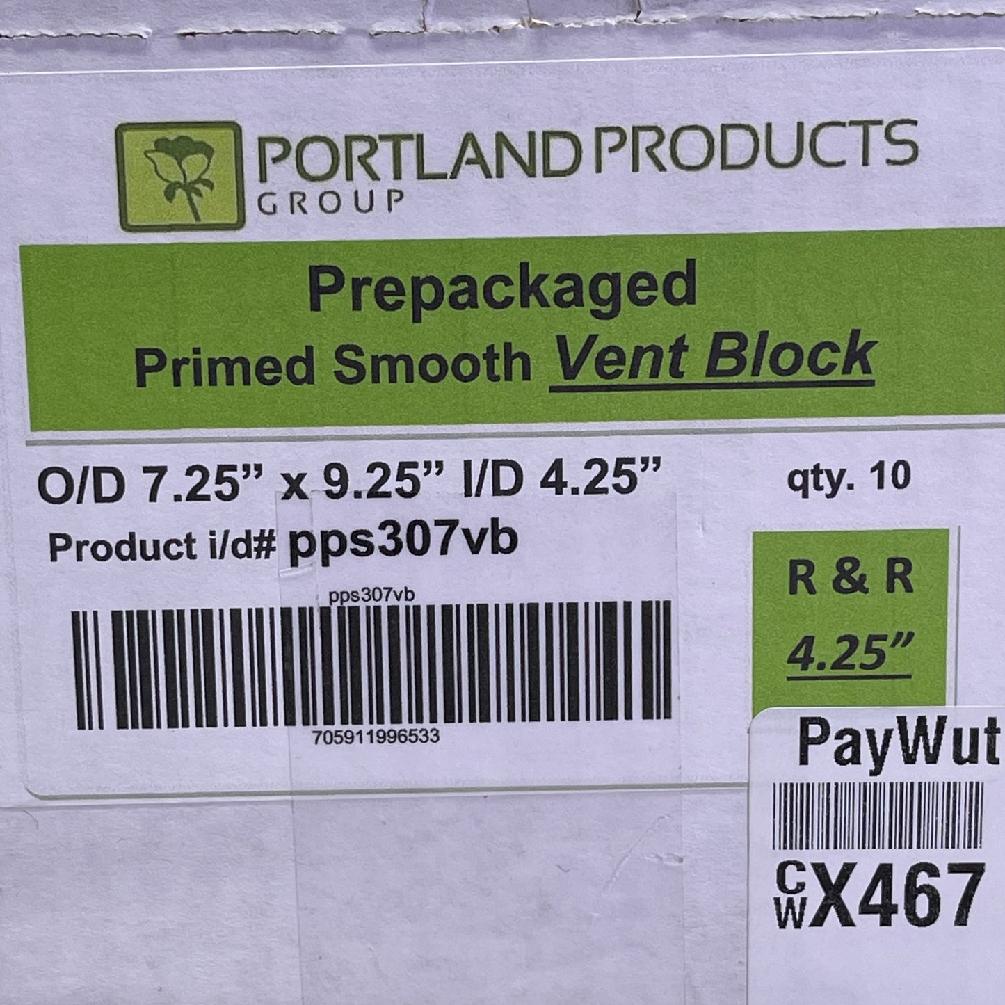 PORTLANDPRODUCTS (10 PACK) Primed Smooth Vent Block O/D 7.25" x 9.25" x I/D 4.25" Grey PPS307VB