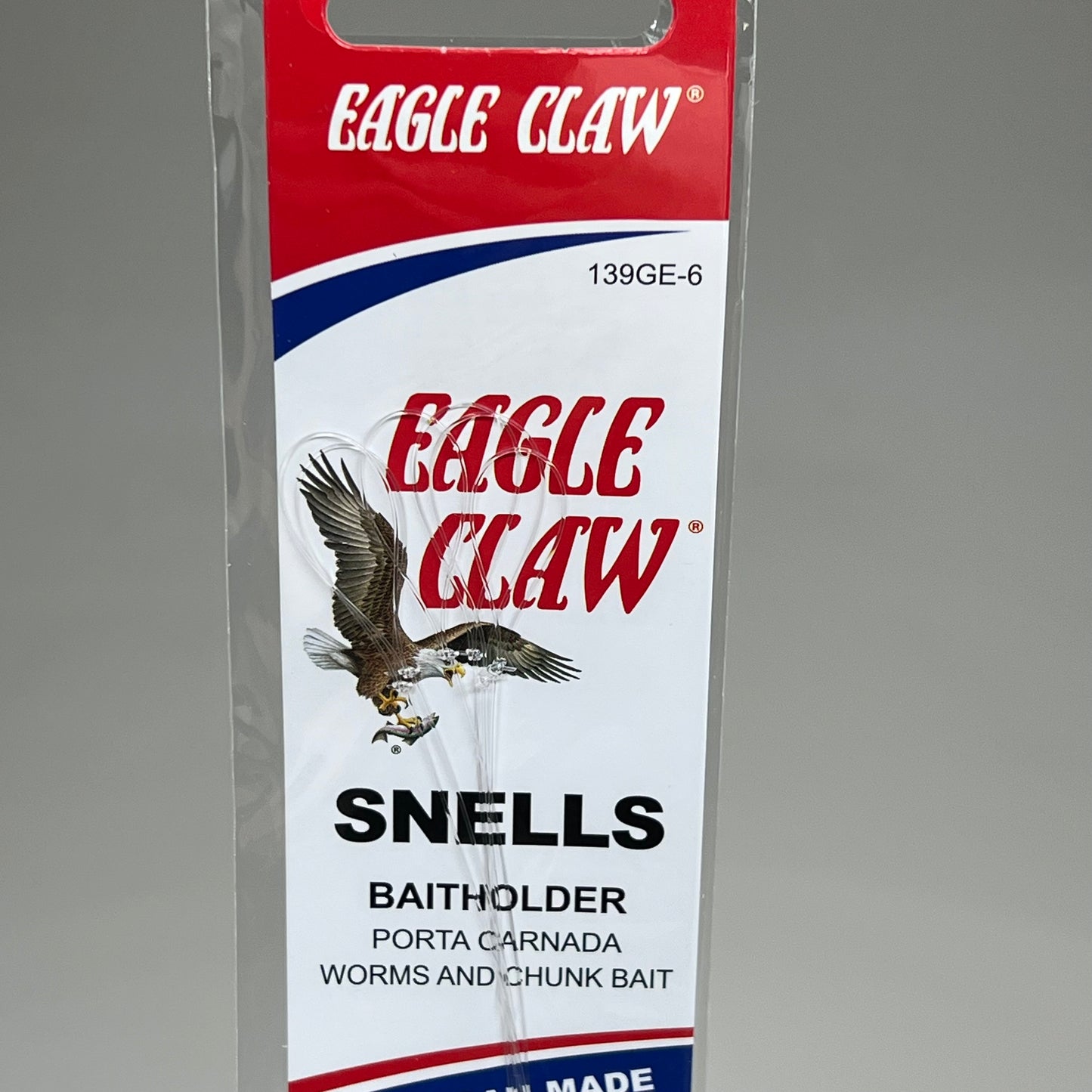 EAGLE CLAW Medium Wire Baitholder Snell Worms & Chunk Red #6 6pc 391GE-6