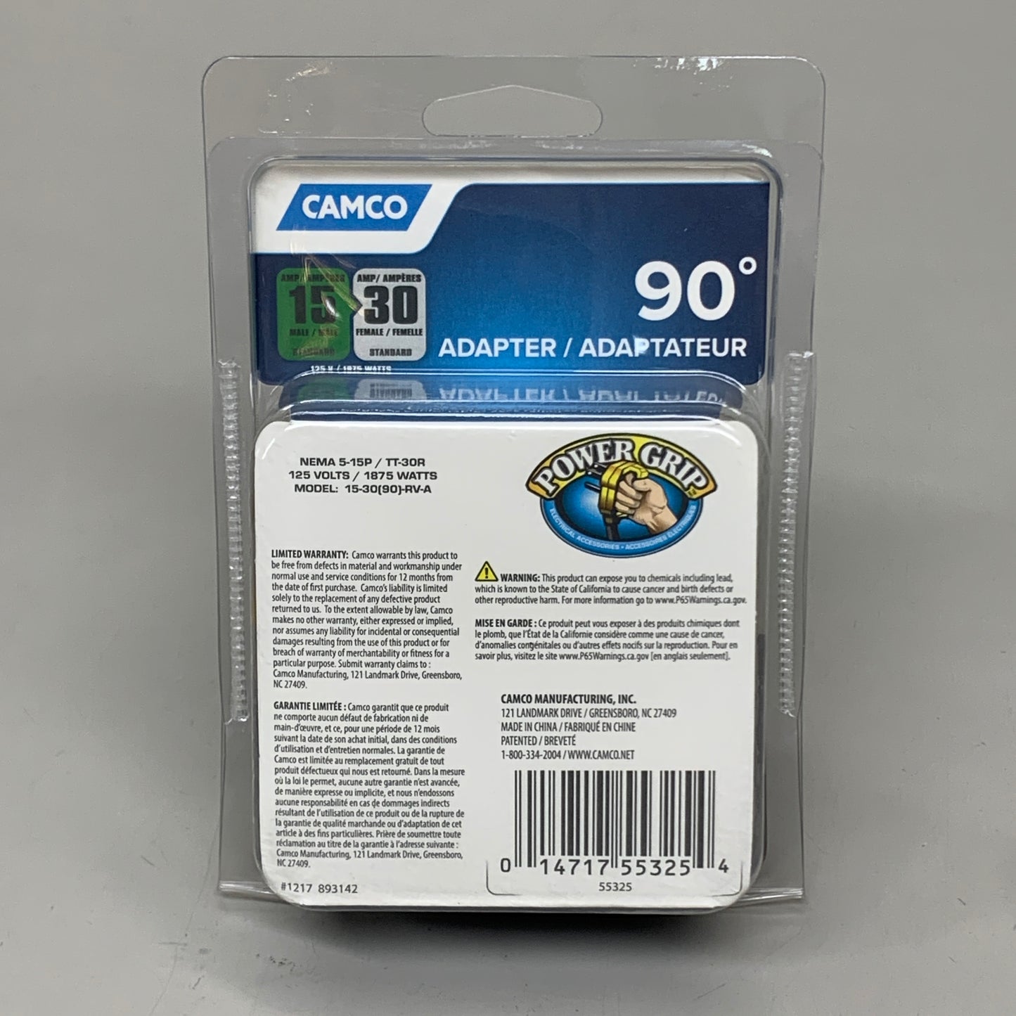 CAMCO (3 PACK) 15 AMP Male & 30 AMP Female 90 Degree Electrical Adapter 55325